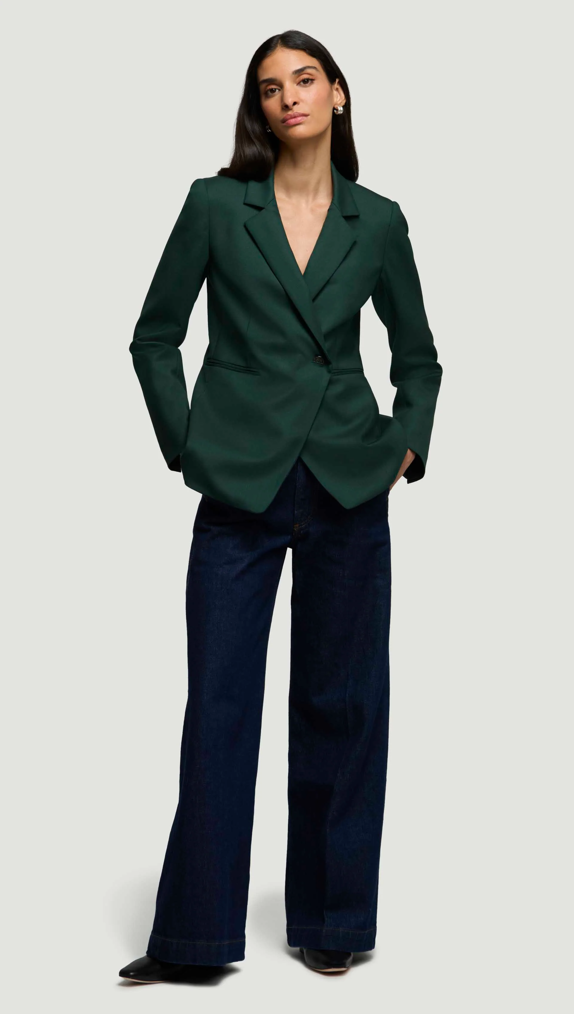 Asymmetrical Blazer in Seasonless Wool | Deep Forest - Image 2