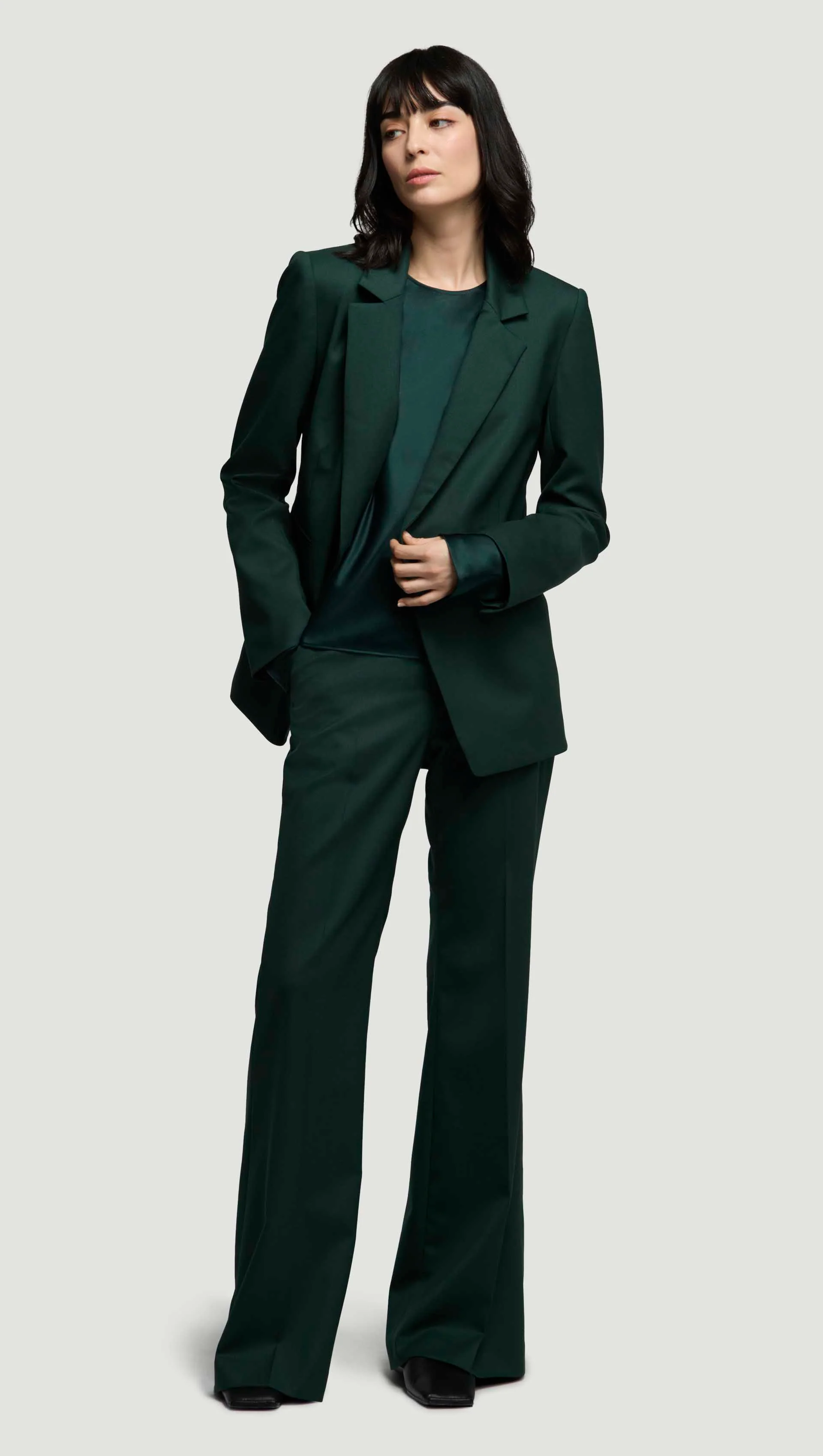 Asymmetrical Blazer in Seasonless Wool | Deep Forest - Image 3