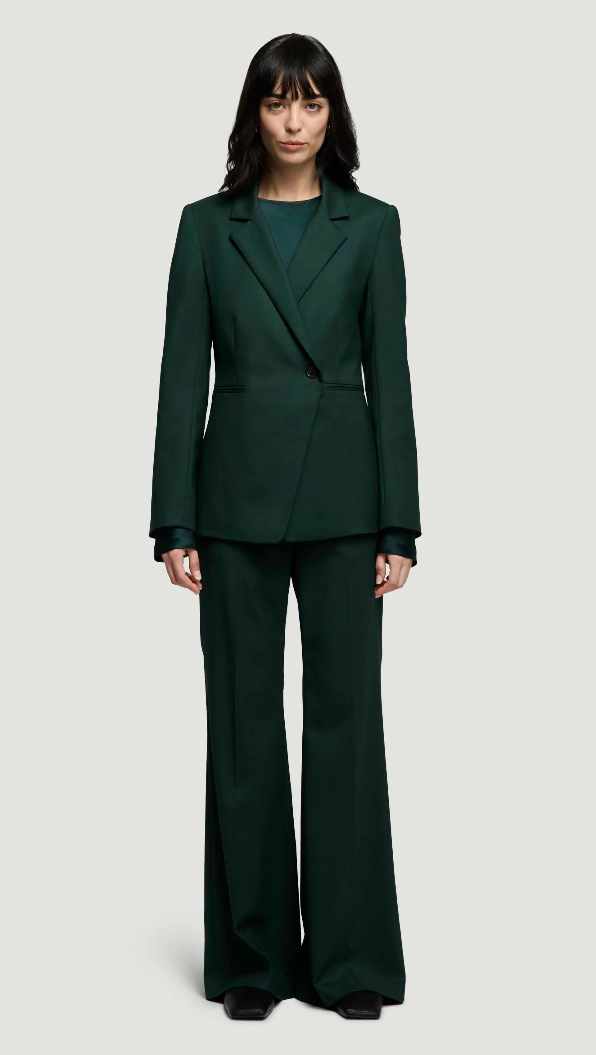 Asymmetrical Blazer in Seasonless Wool | Deep Forest - Image 5
