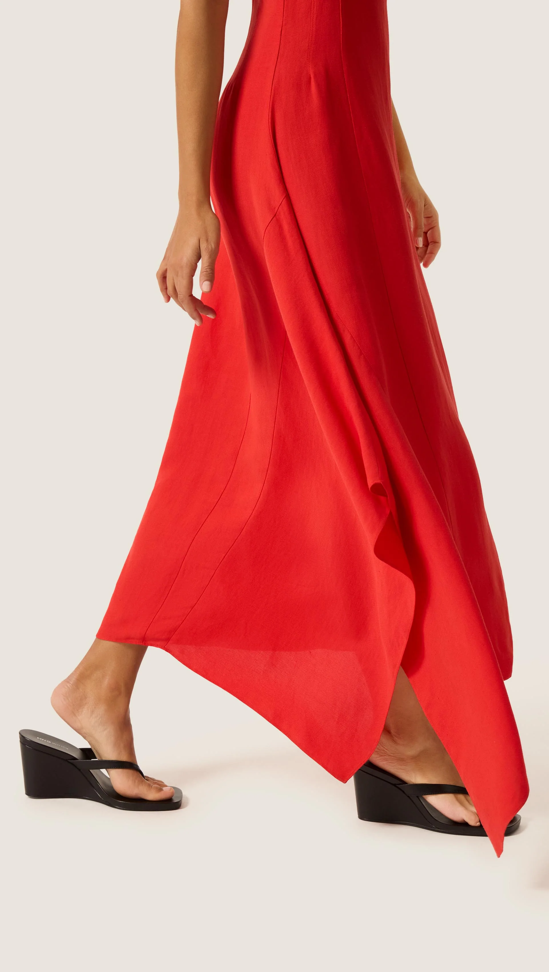 Asymmetrical Dress in Viscose Linen | Coral Red - Image 5