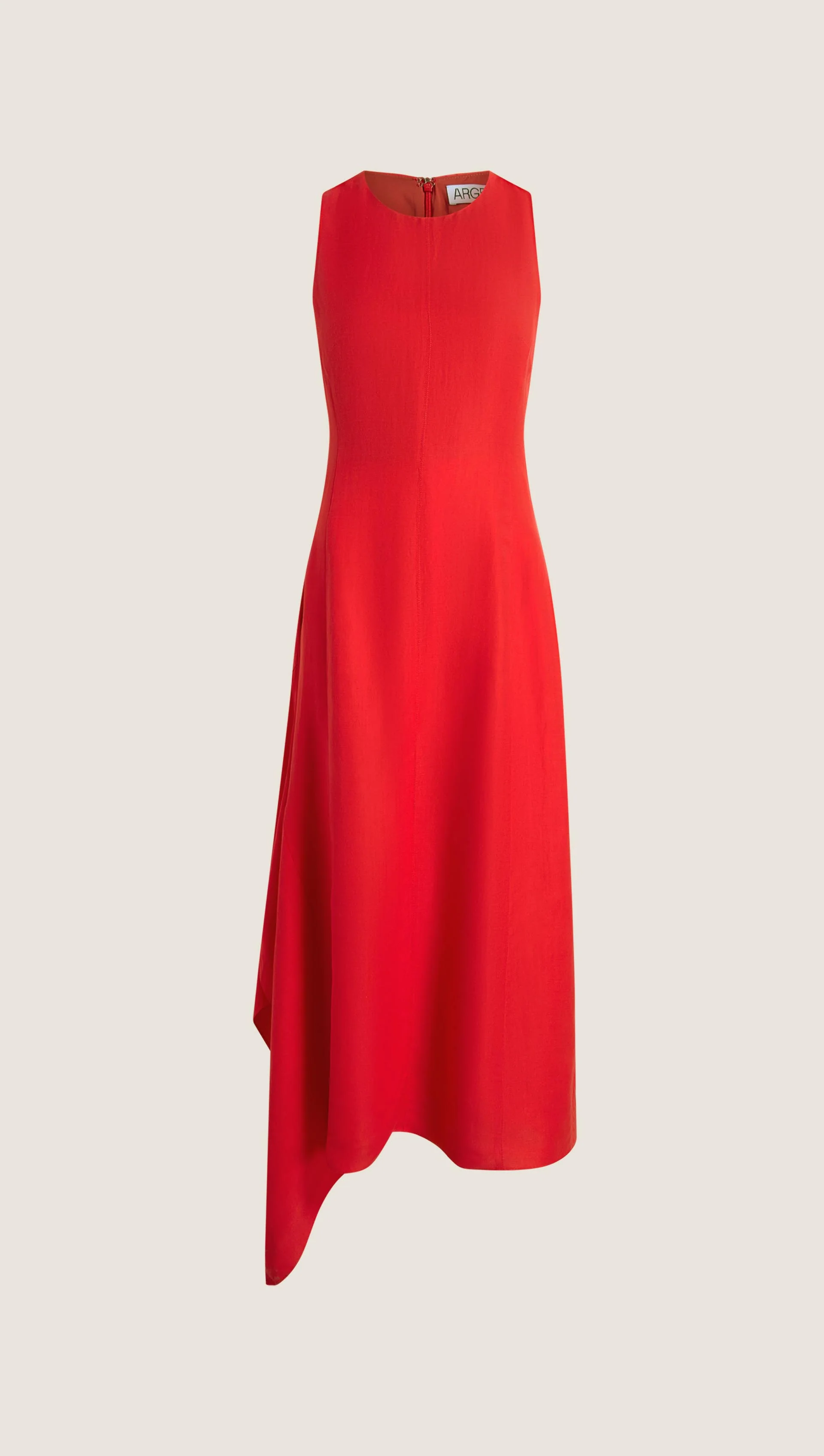 Asymmetrical Dress in Viscose Linen | Coral Red - Image 9