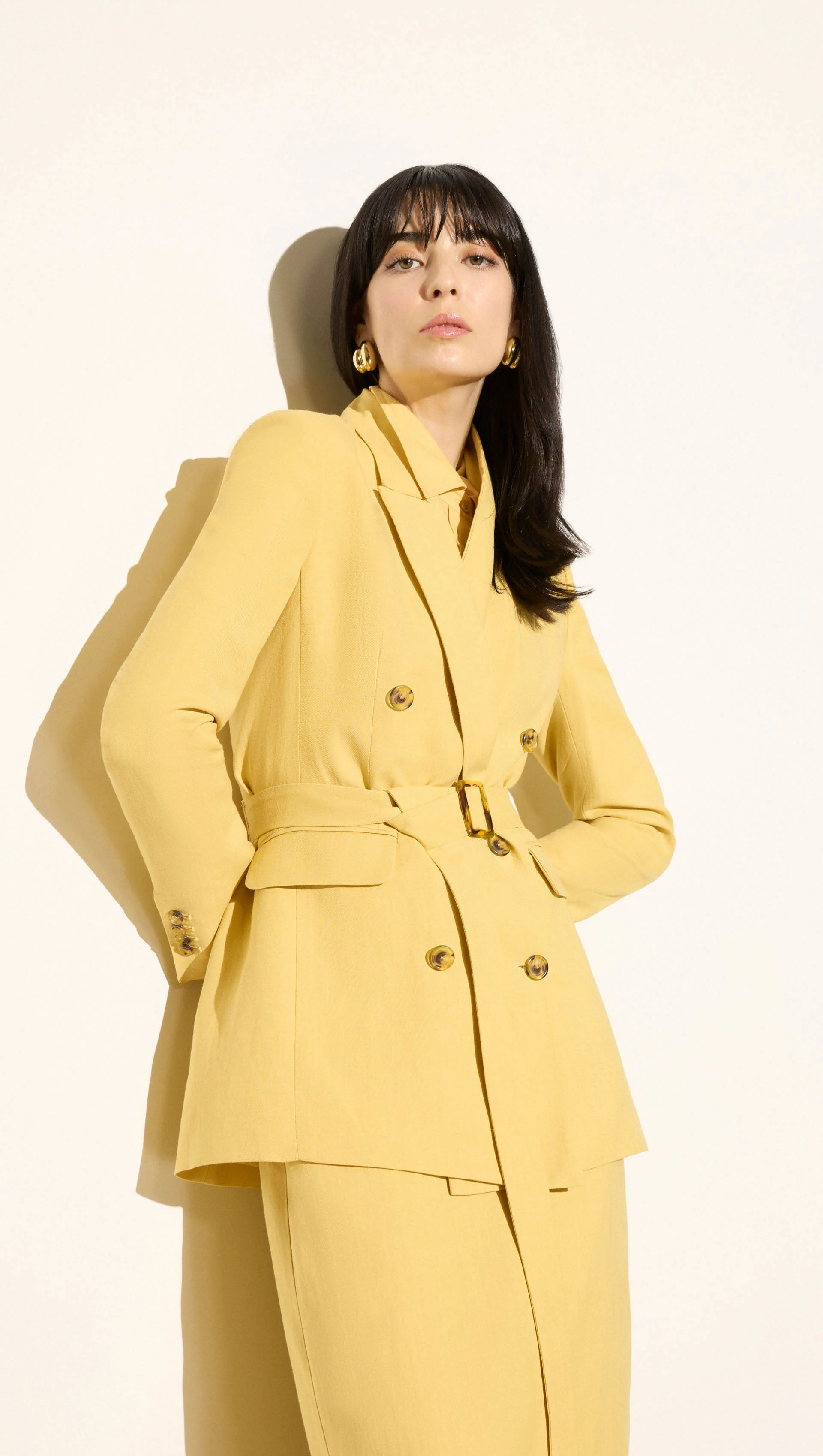 Belted Double-Breasted Blazer in Viscose Linen | Sunflower - Image 10