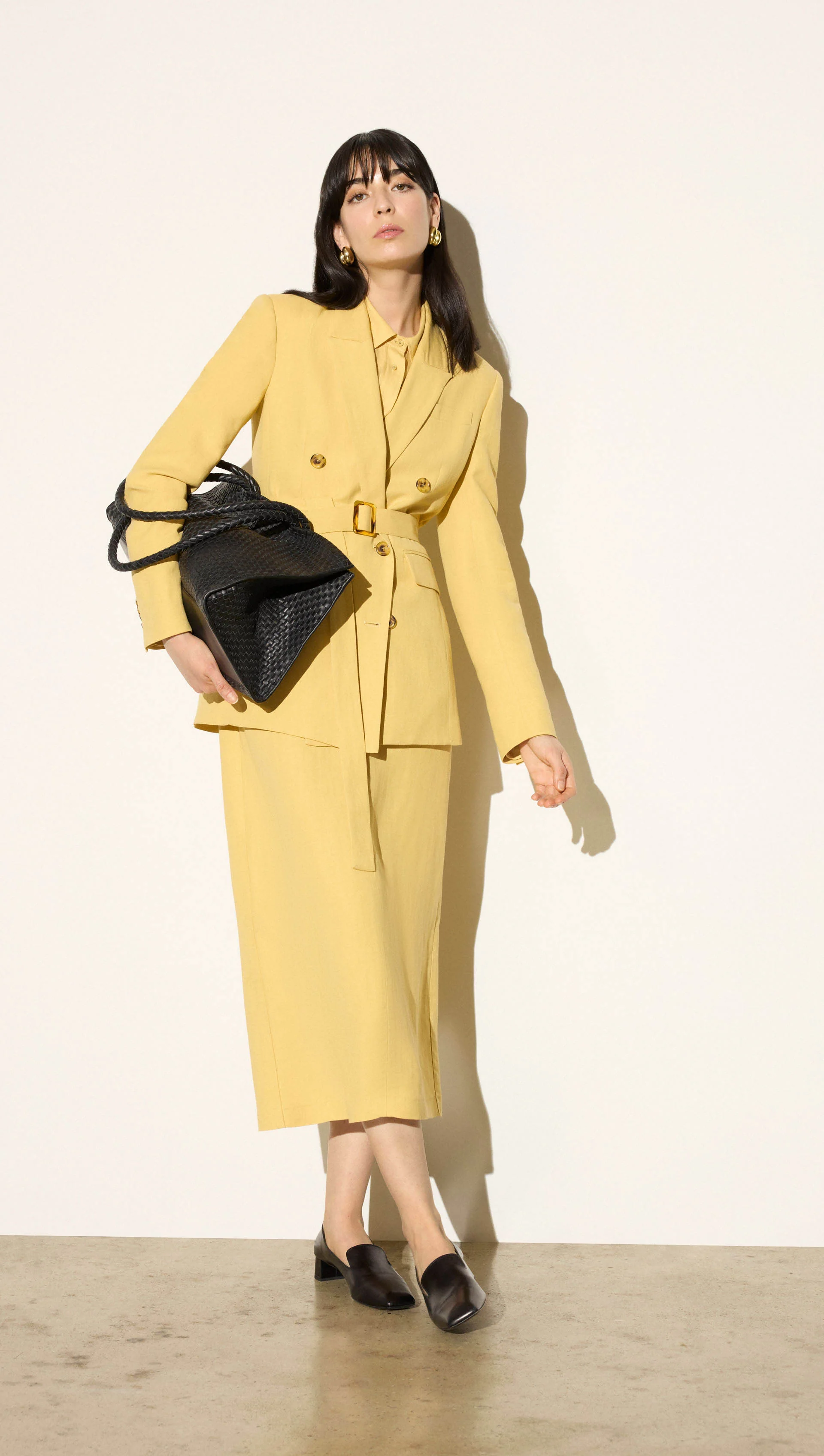 Belted Double-Breasted Blazer in Viscose Linen | Sunflower - Image 11