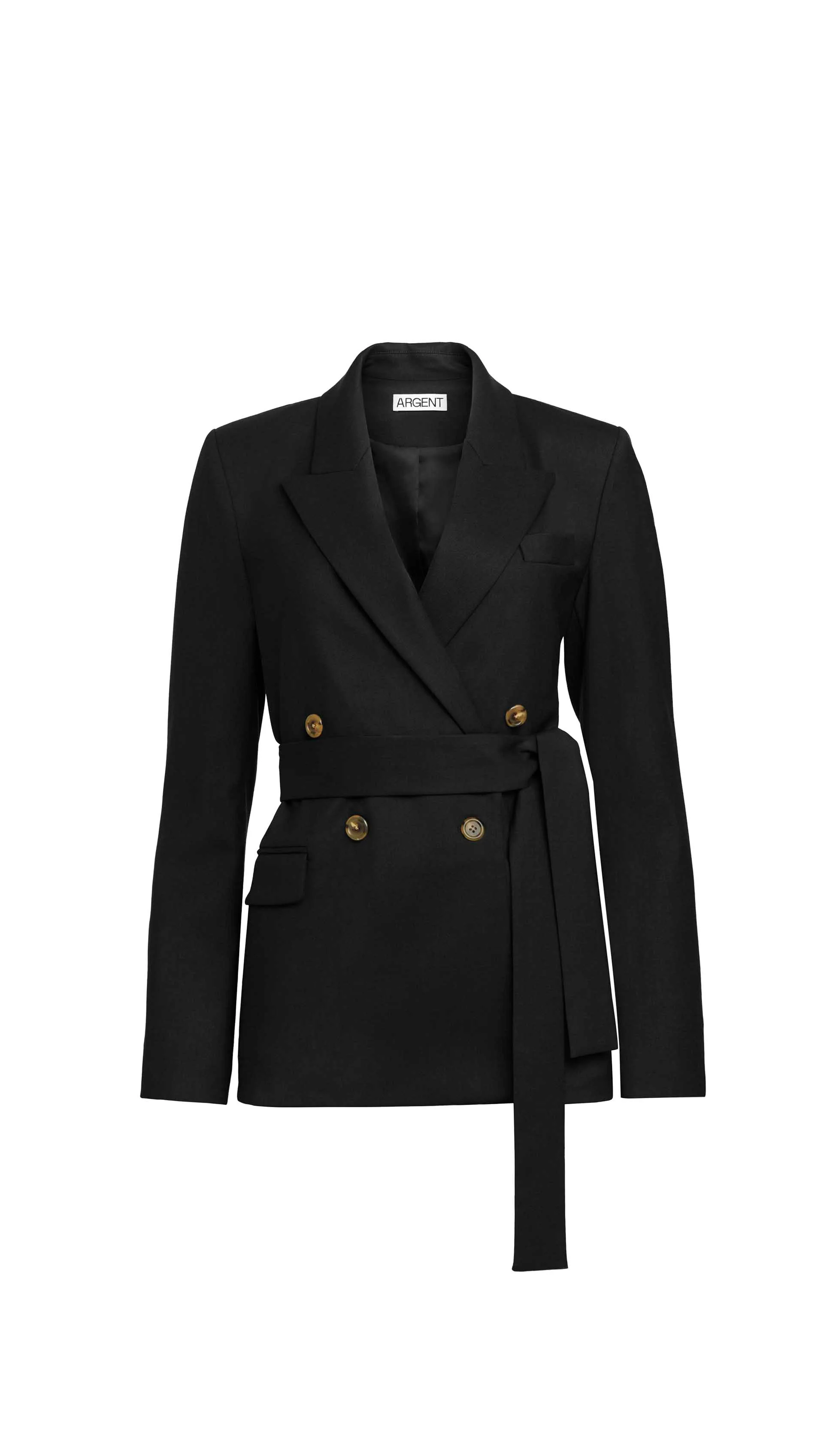 Belted Peak Lapel Blazer in Seasonless Wool | Black - Image 7