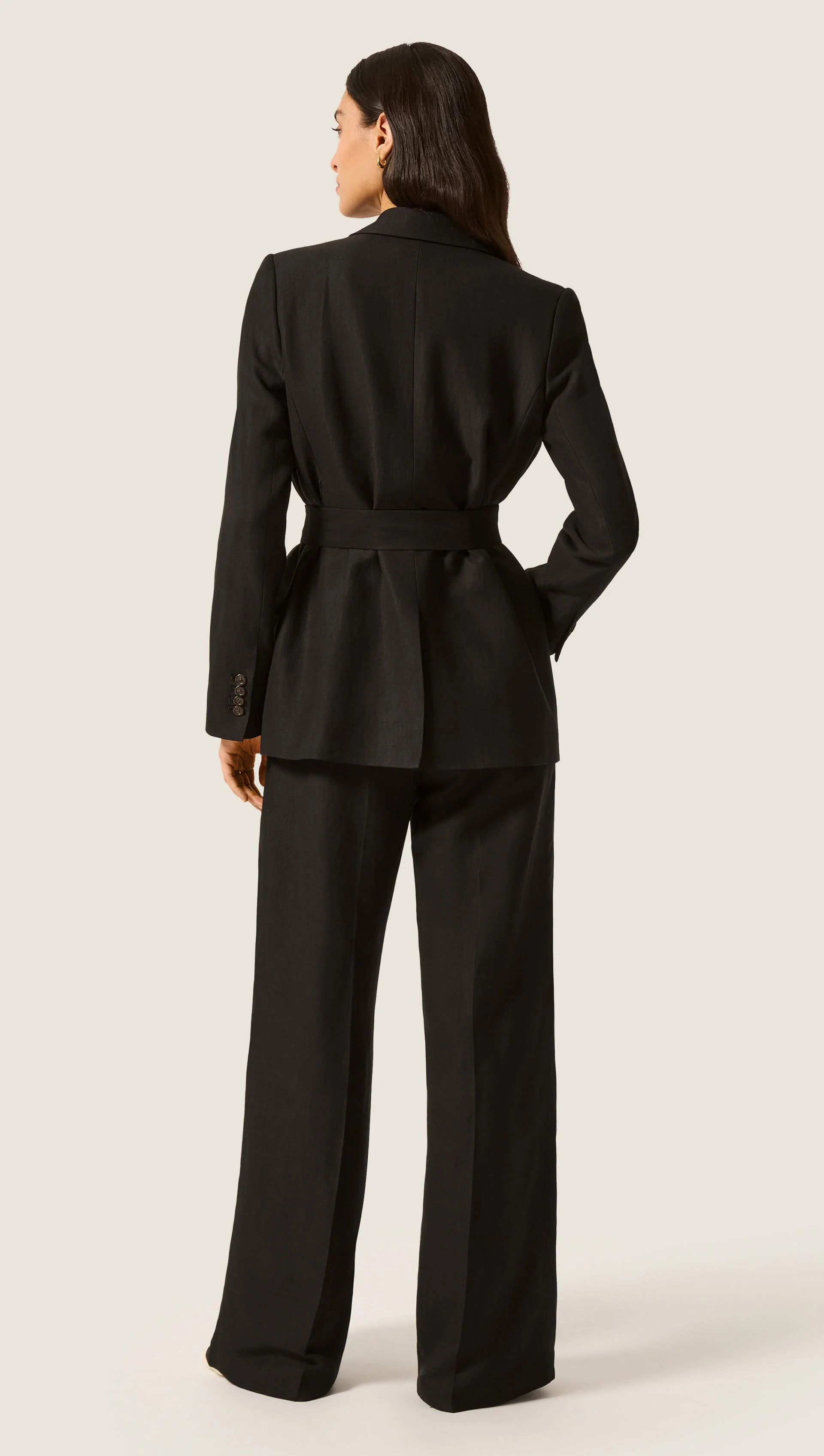 Belted Peak Lapel Blazer in Viscose Linen | Black - Image 5