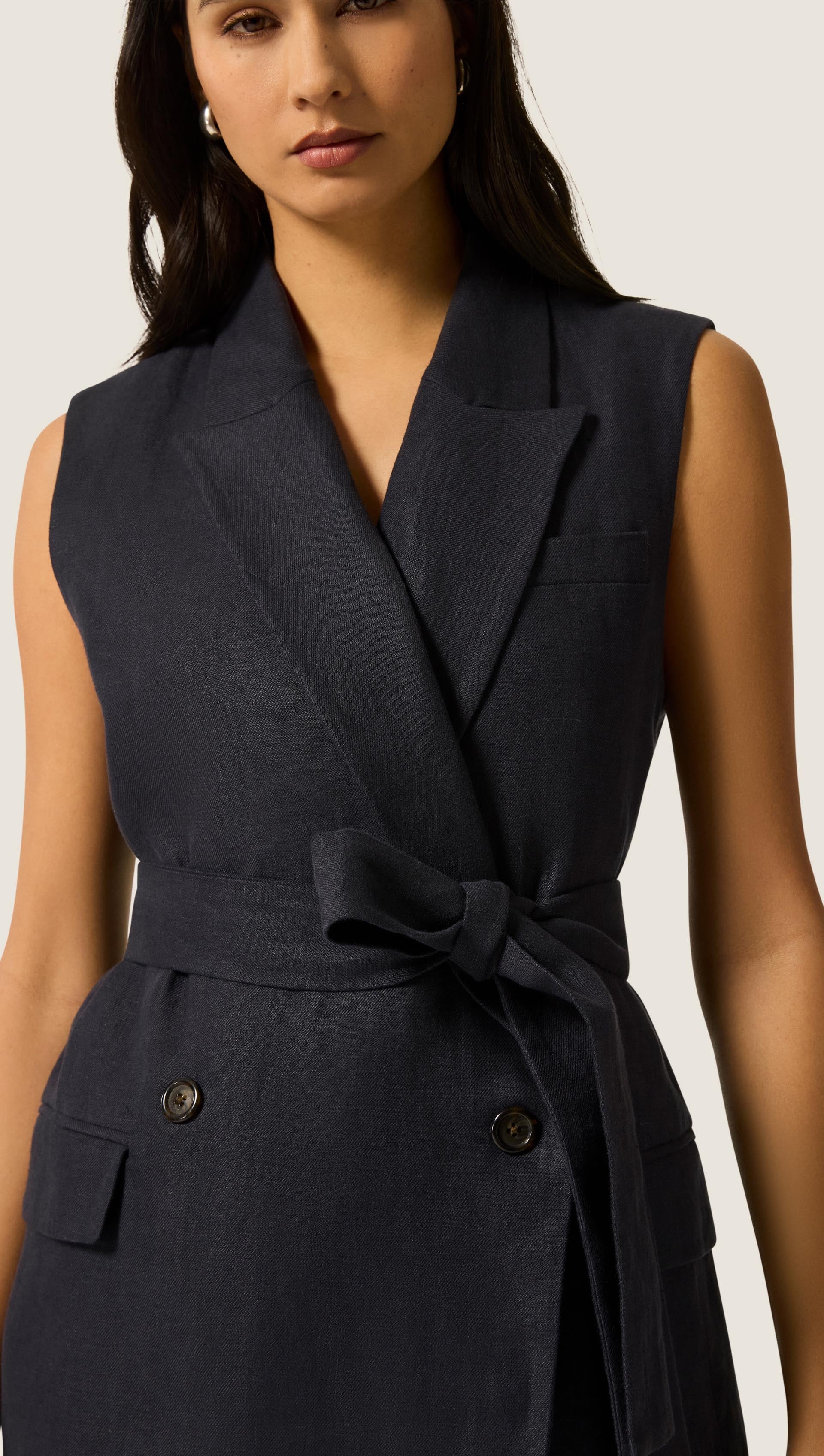 Belted Vest in Linen Twill | Midnight - Image 2