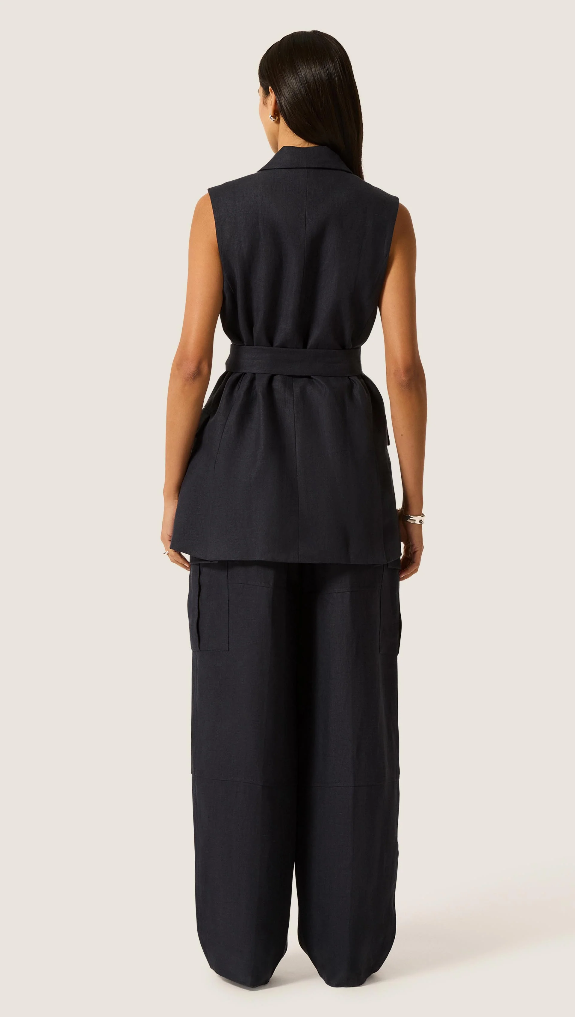 Belted Vest in Linen Twill | Midnight - Image 5