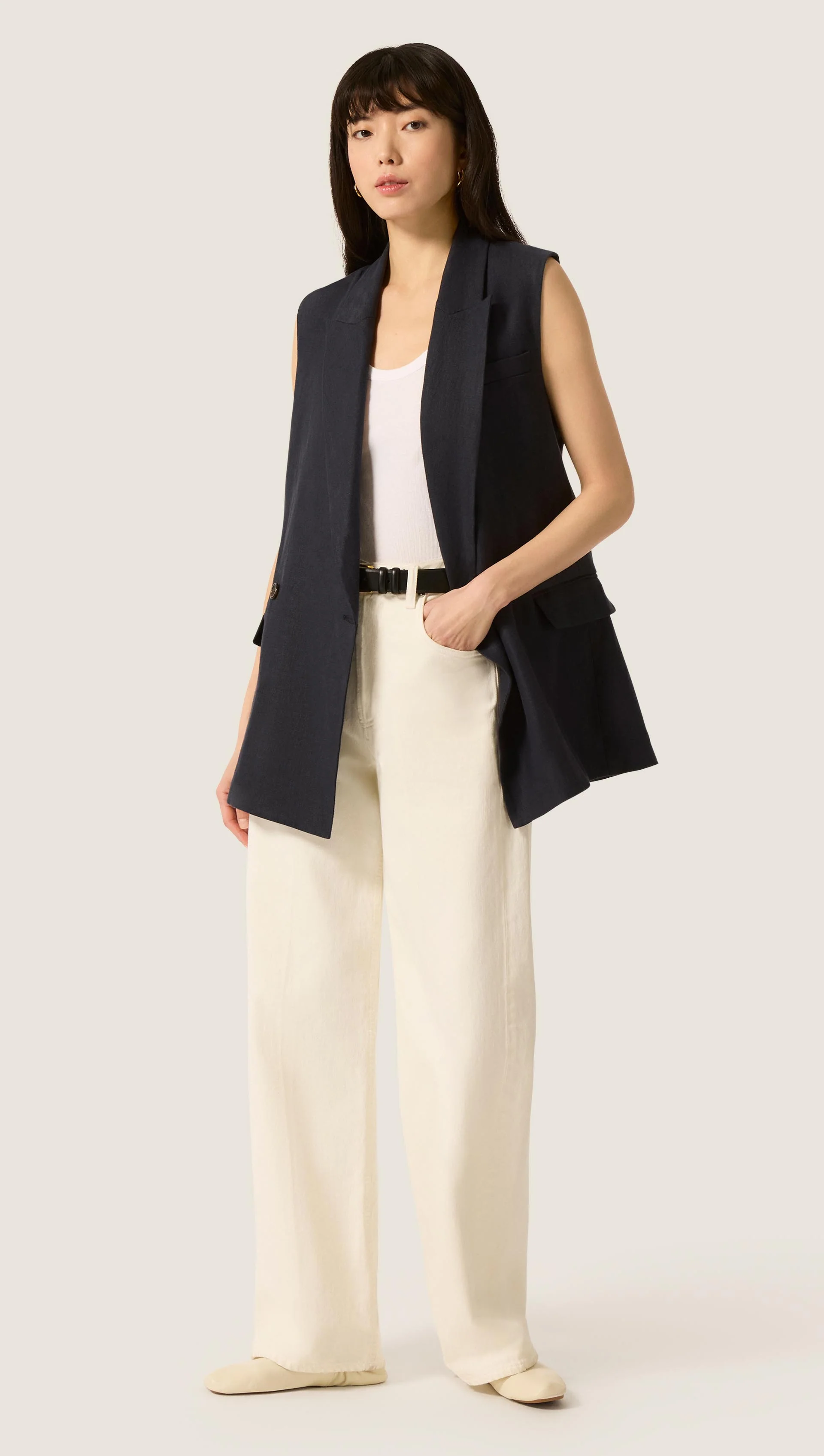 Belted Vest in Linen Twill | Midnight - Image 7