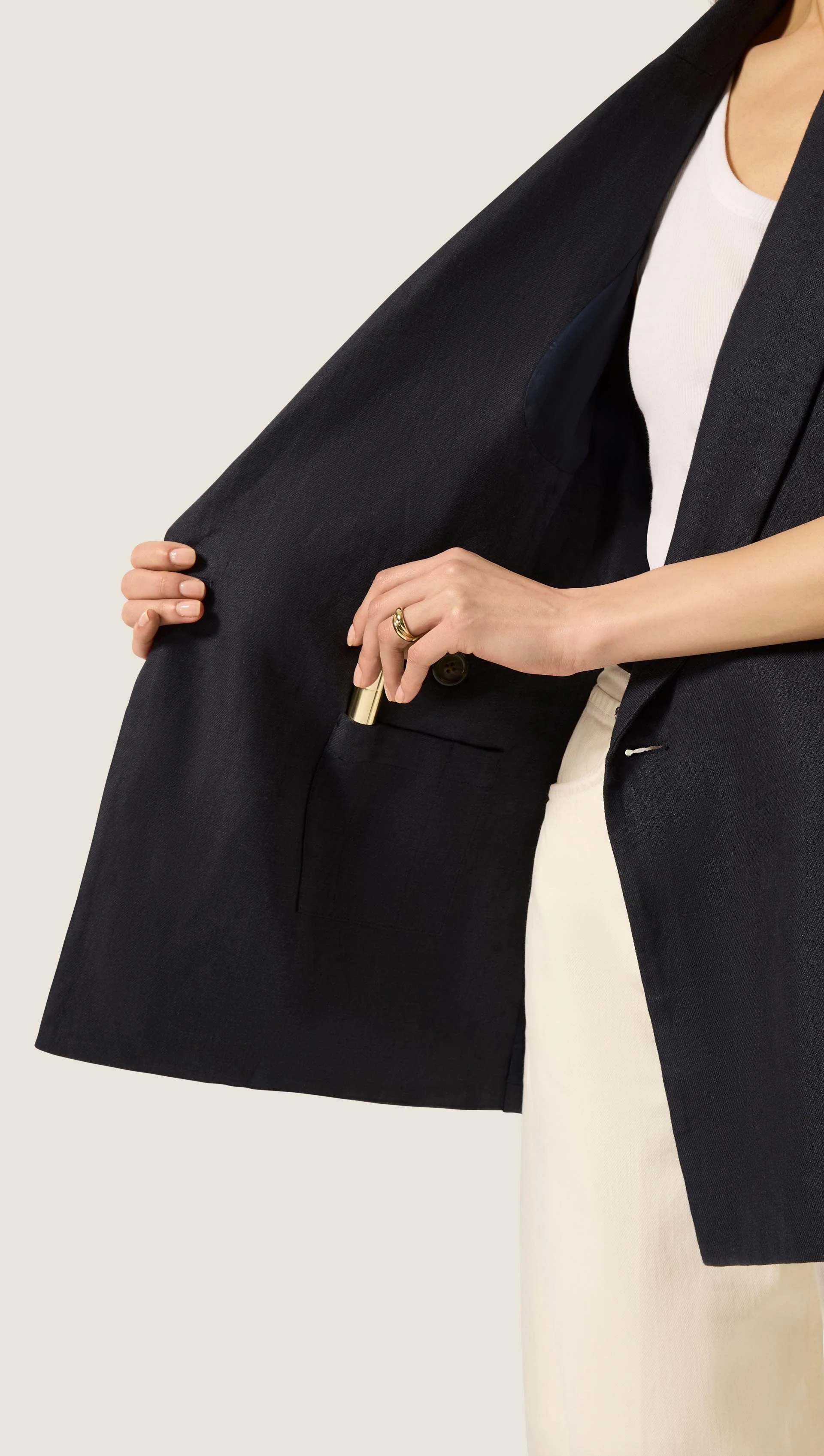 Belted Vest in Linen Twill | Midnight - Image 8