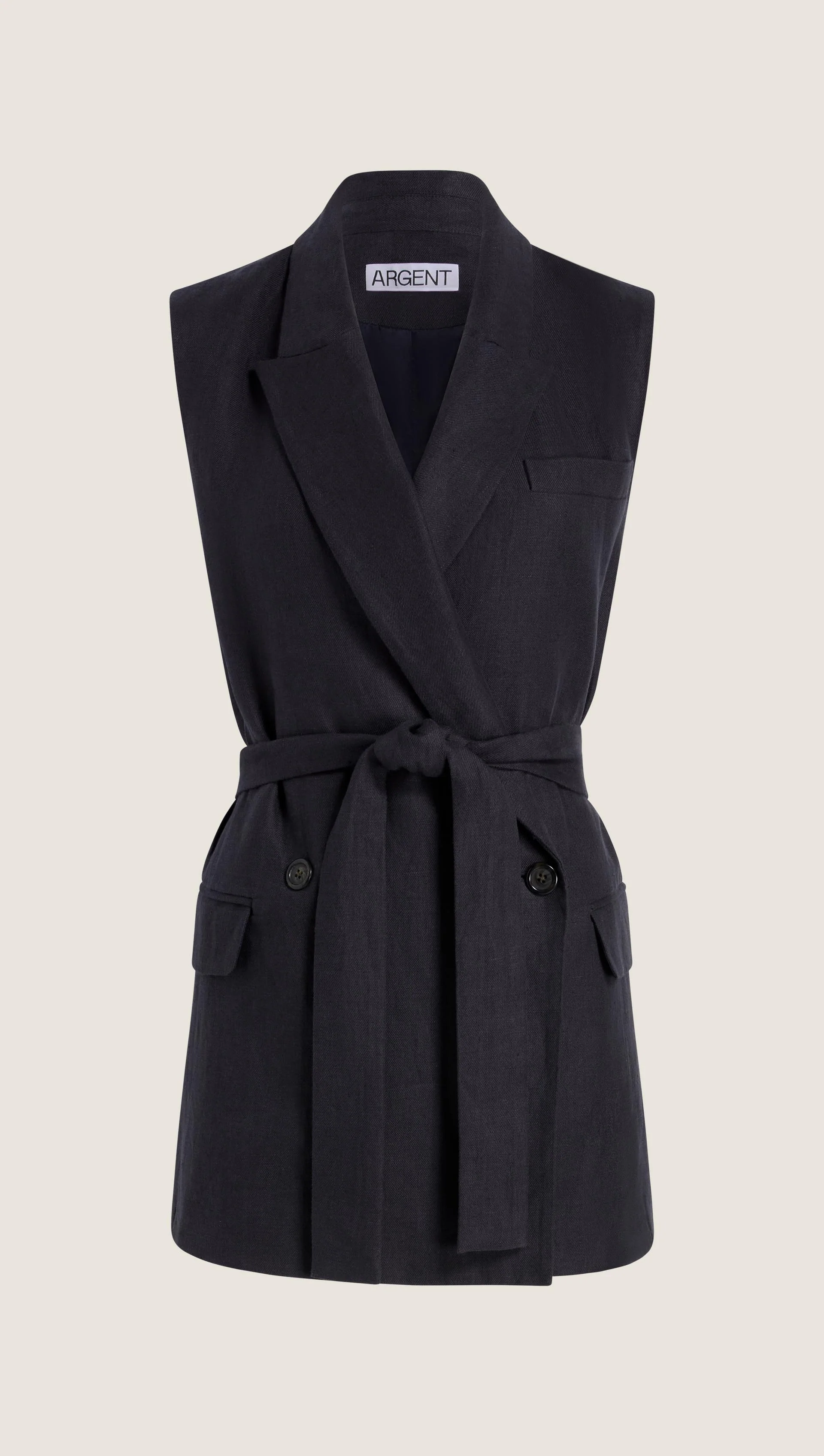 Belted Vest in Linen Twill | Midnight - Image 9