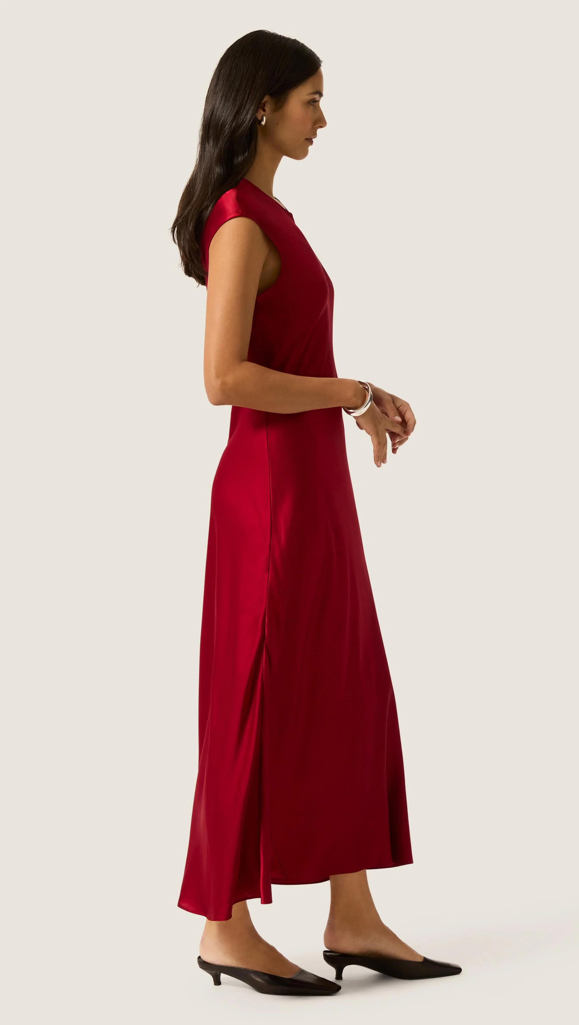 Bias Dress in Silk Charmeuse | Bordeaux - Image 3