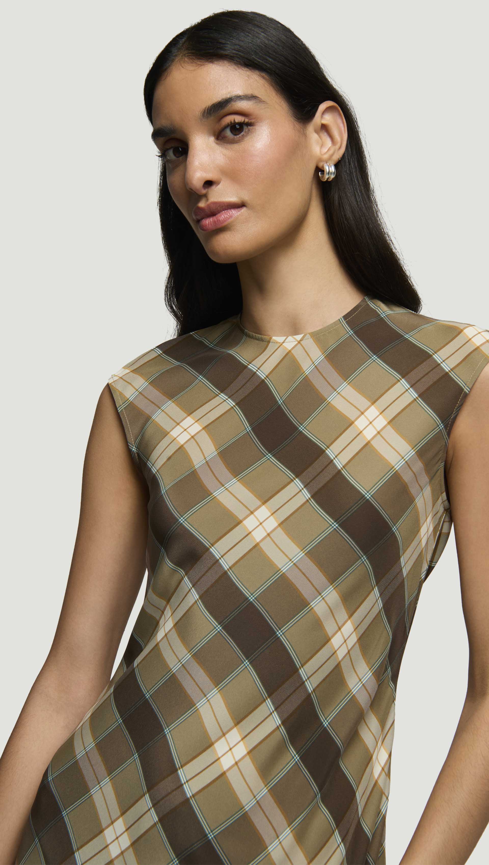 Bias Dress in Silk Charmeuse | Brown Plaid - Image 4