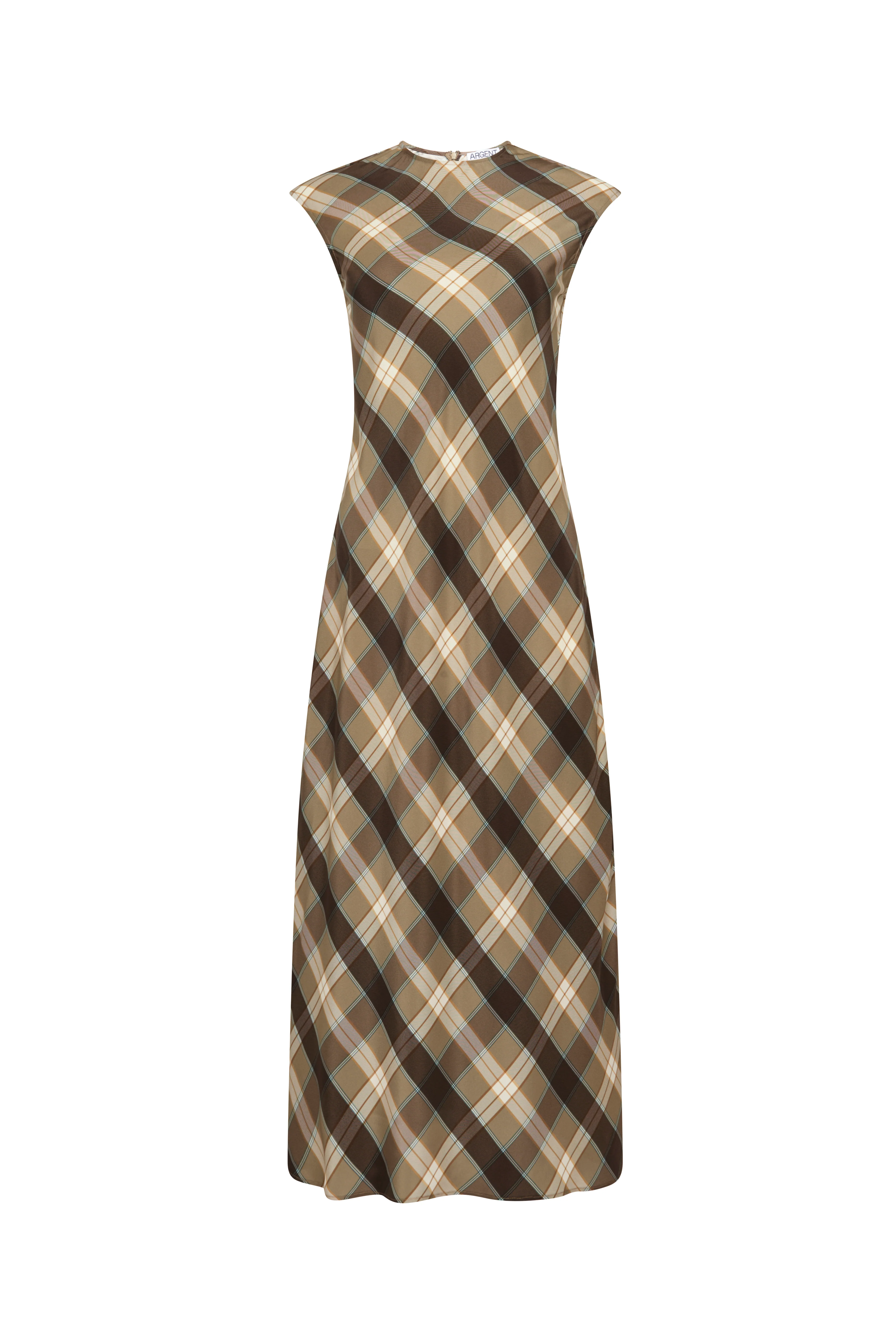 Bias Dress in Silk Charmeuse | Brown Plaid - Image 9