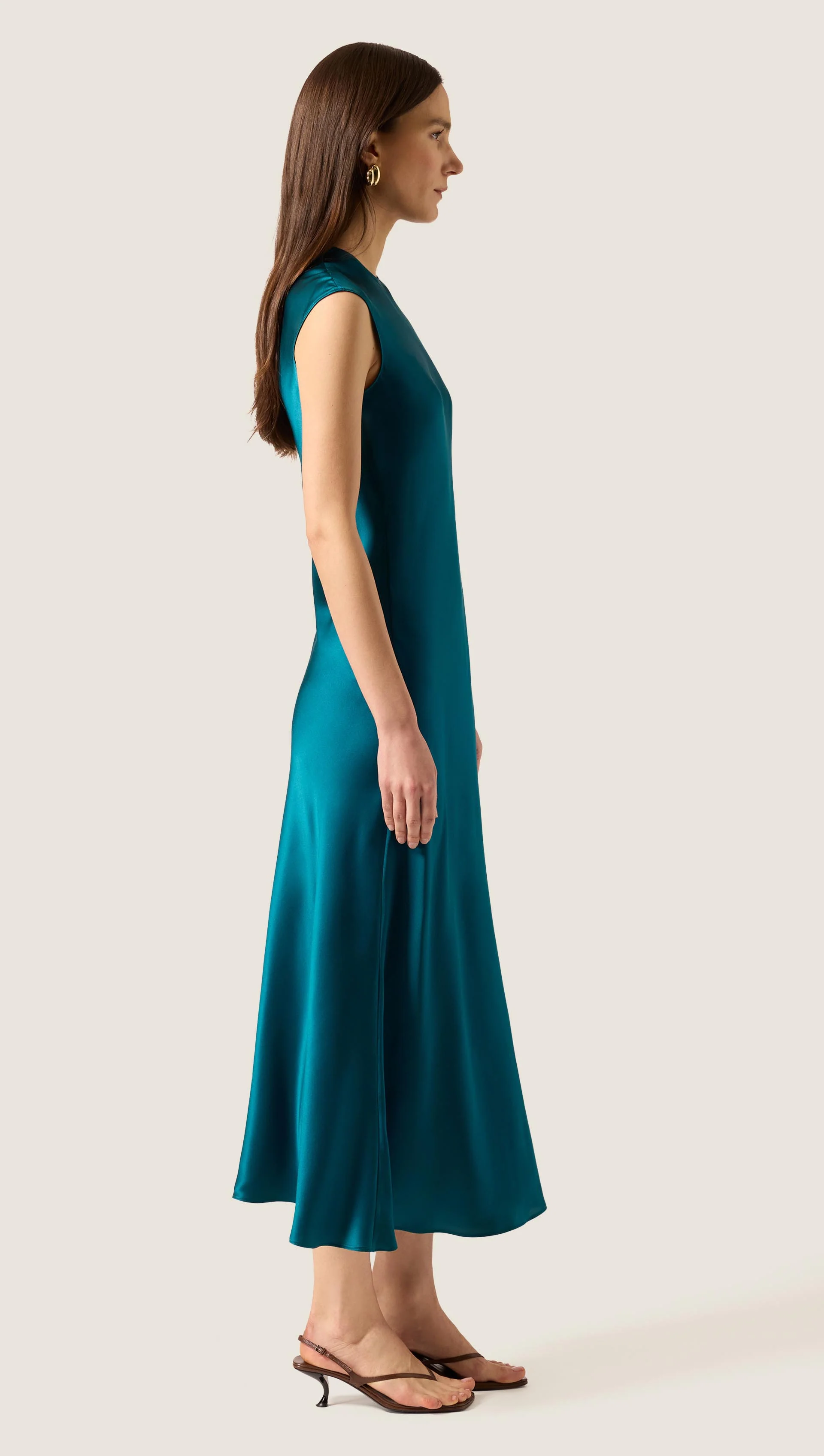 Bias Dress in Silk Charmeuse | Deep Teal - Image 3