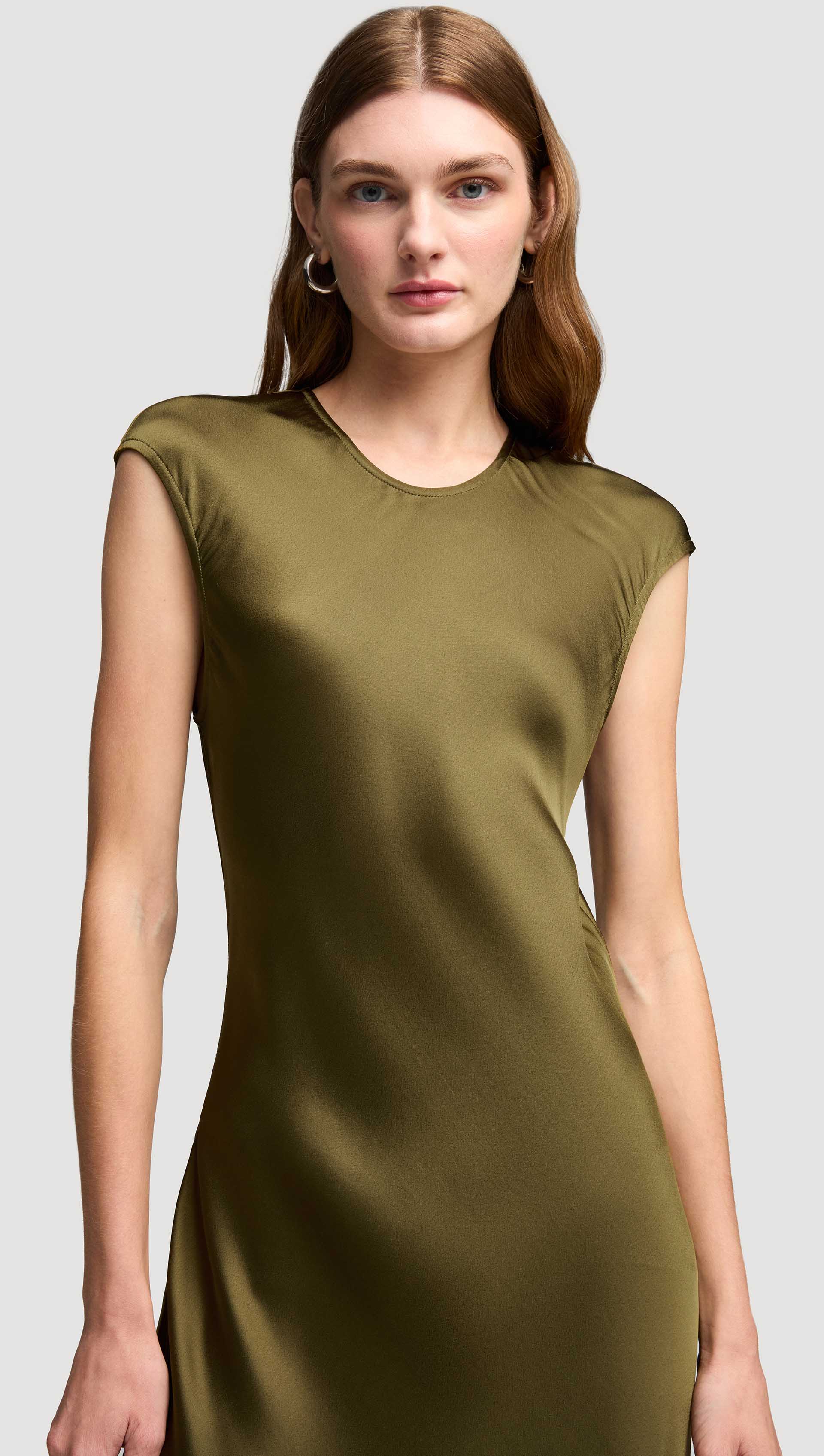 Bias Dress in Viscose Satin | Olive - Image 2