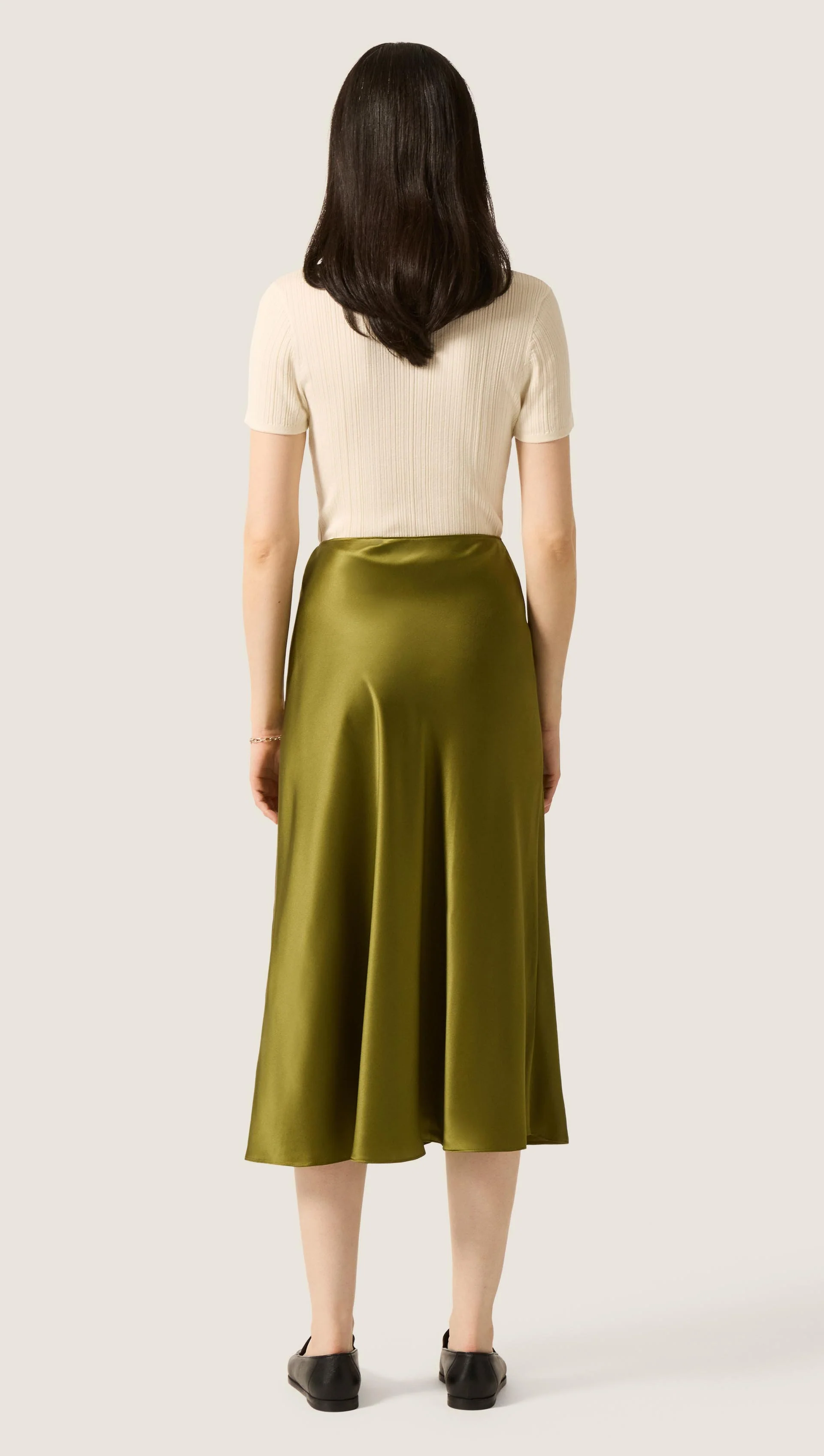 Bias Midi Skirt in Silk Charmeuse | Pickle - Image 4