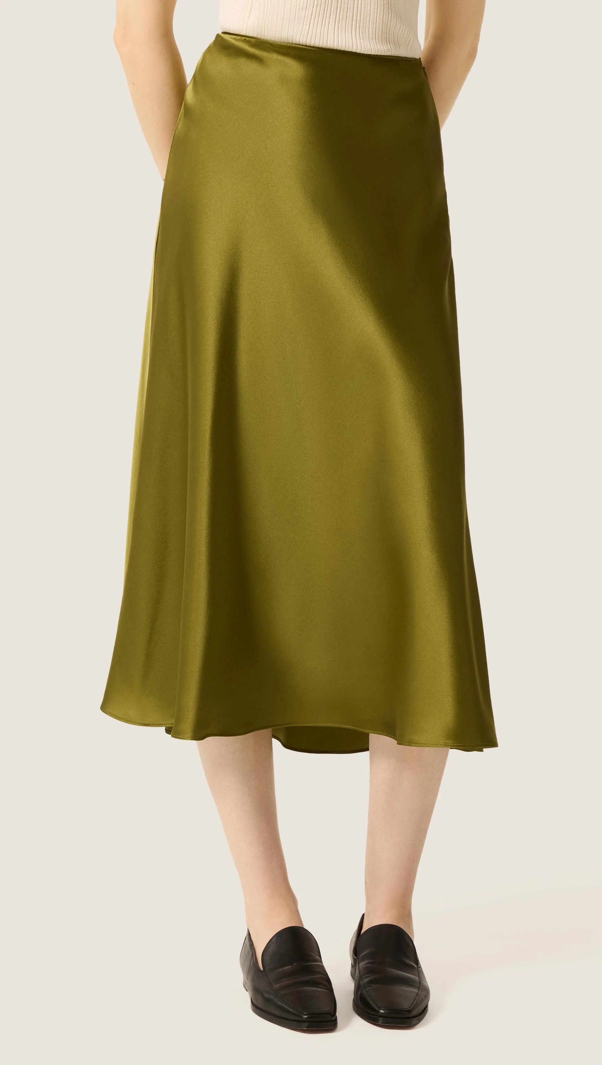 Bias Midi Skirt in Silk Charmeuse | Pickle - Image 5