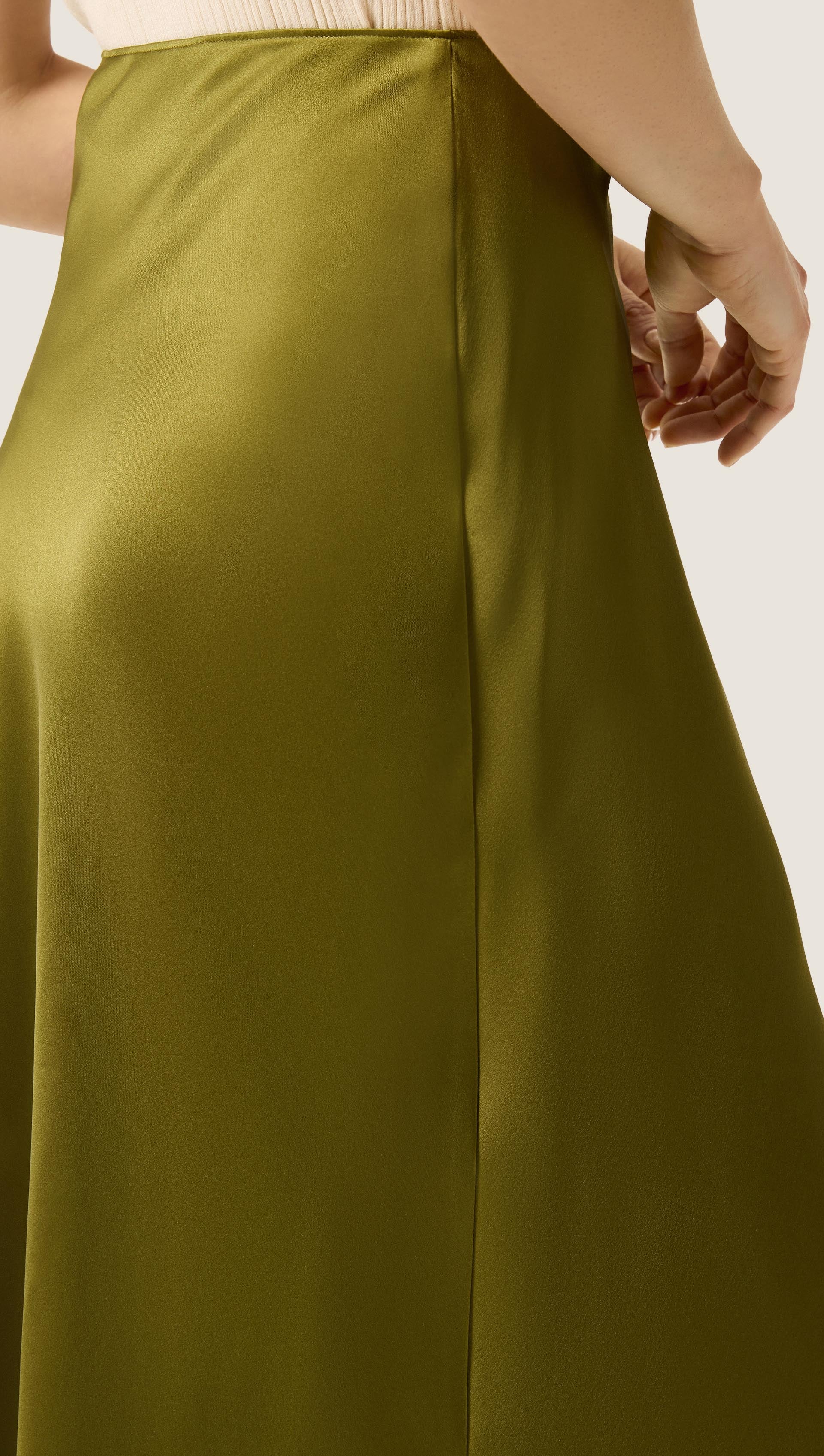 Bias Midi Skirt in Silk Charmeuse | Pickle - Image 6