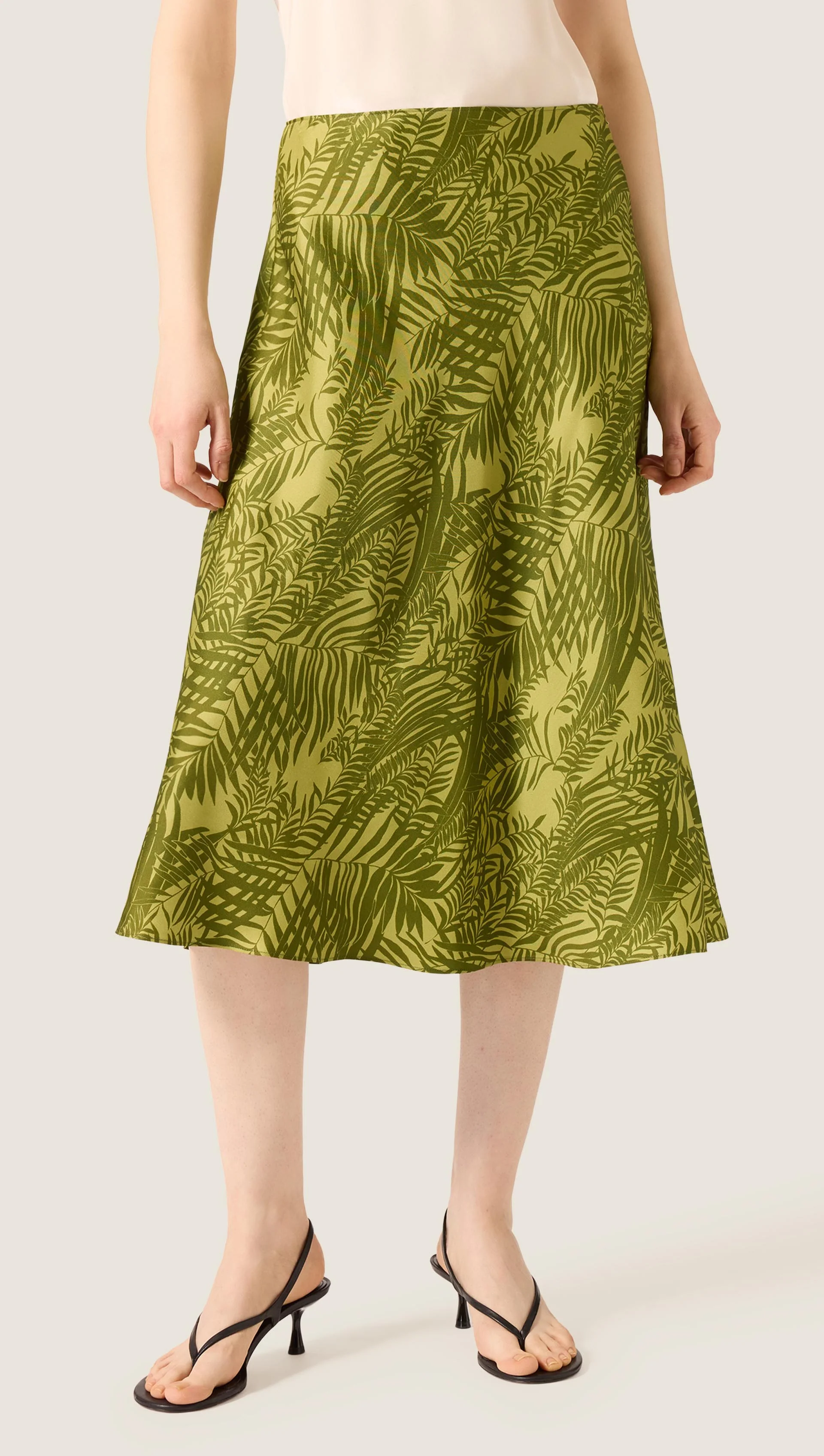 Bias Midi Skirt in Silk Twill | Green Fern - Image 2