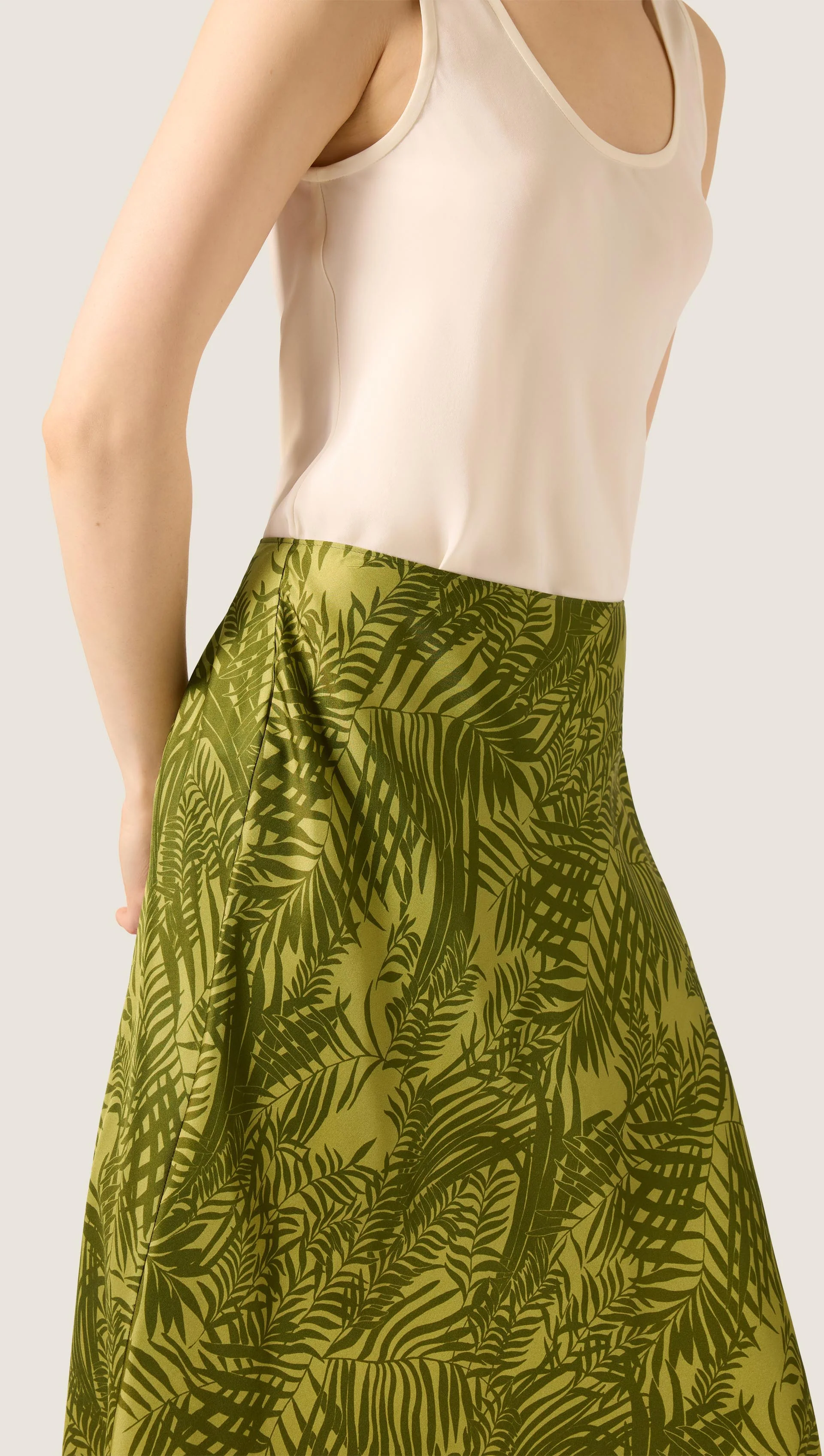 Bias Midi Skirt in Silk Twill | Green Fern - Image 3