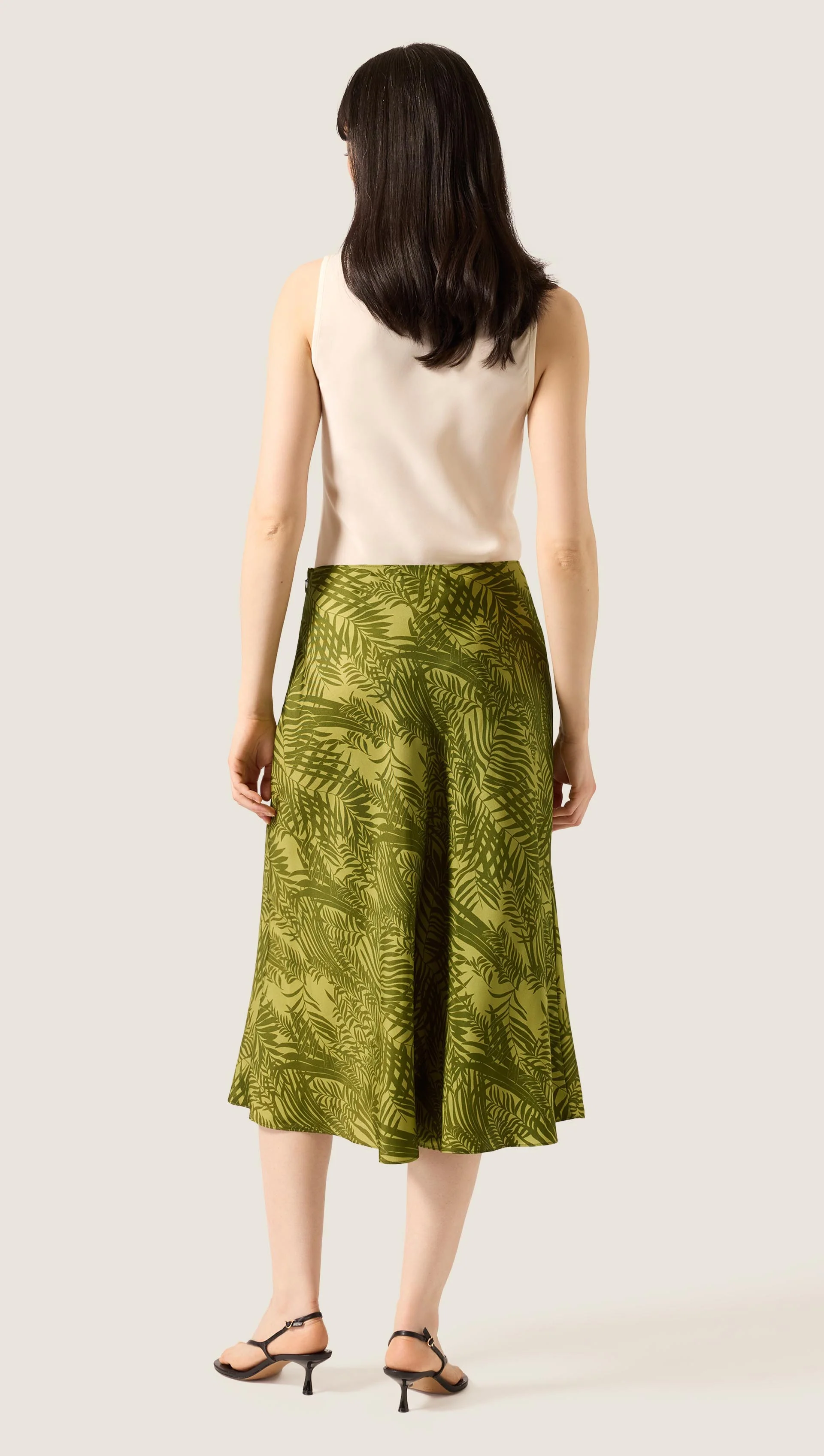 Bias Midi Skirt in Silk Twill | Green Fern - Image 4