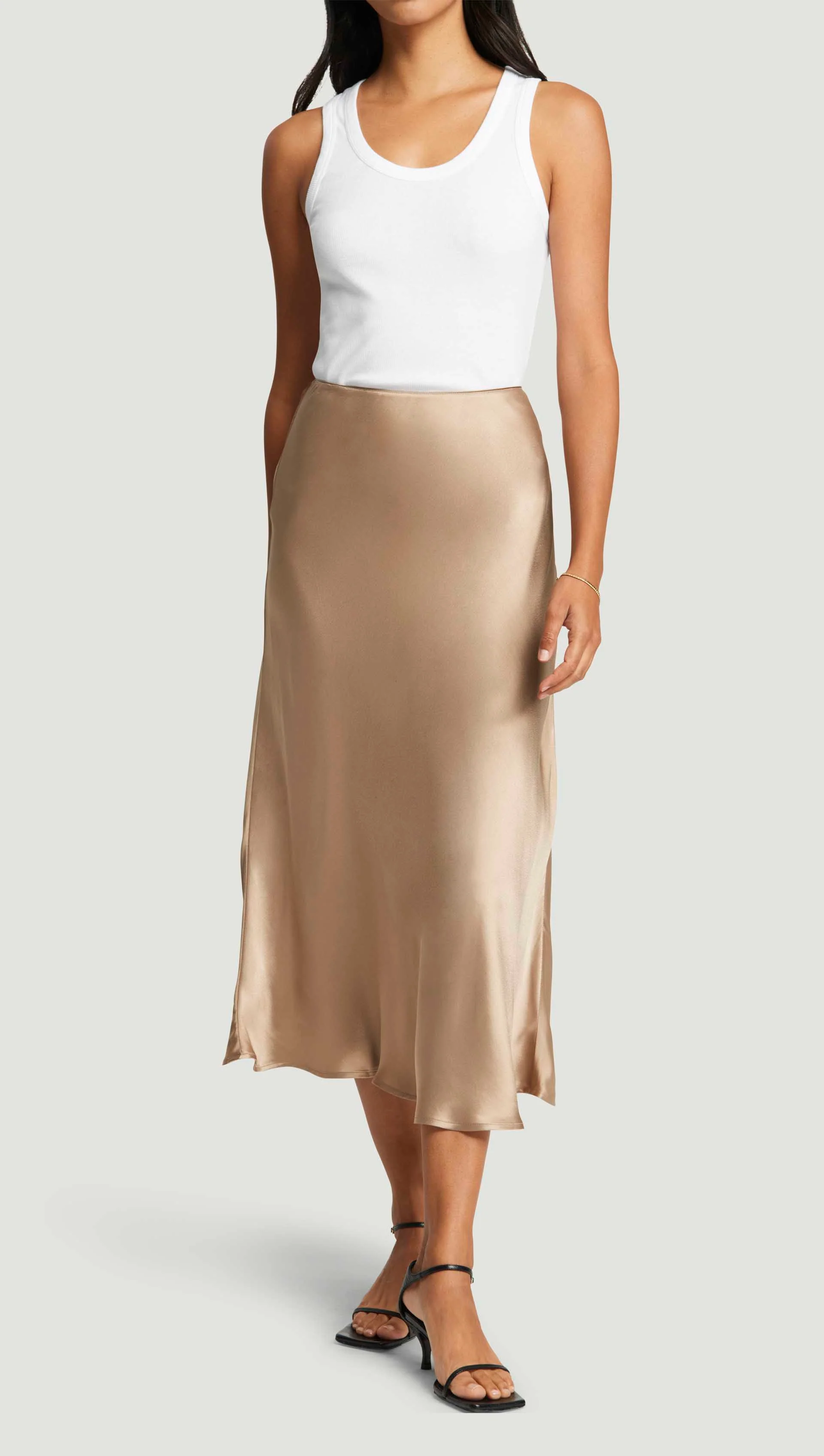 Bias Midi Skirt in Viscose Satin | Taupe - Image 3