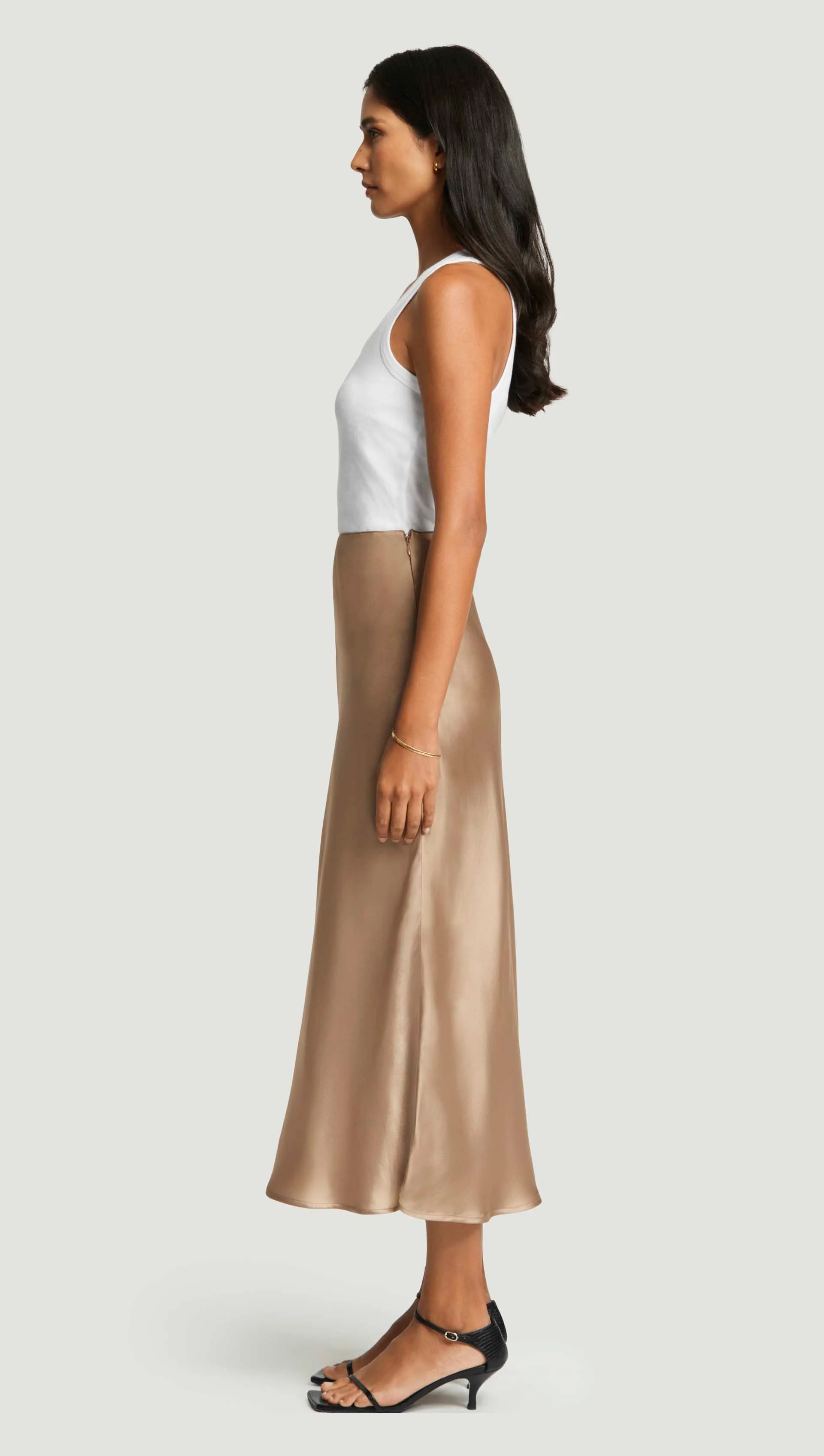 Bias Midi Skirt in Viscose Satin | Taupe - Image 4