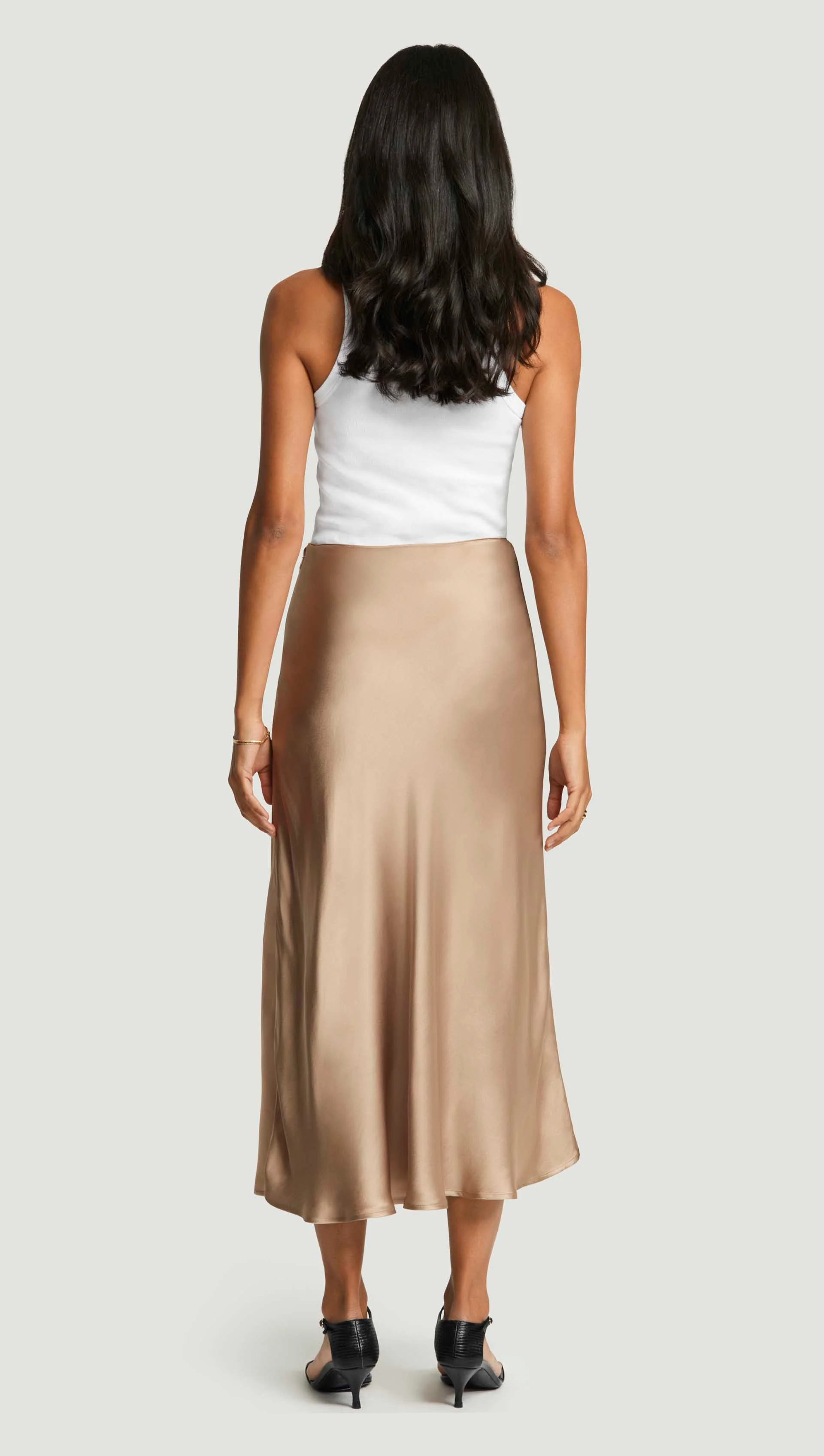 Bias Midi Skirt in Viscose Satin | Taupe - Image 5