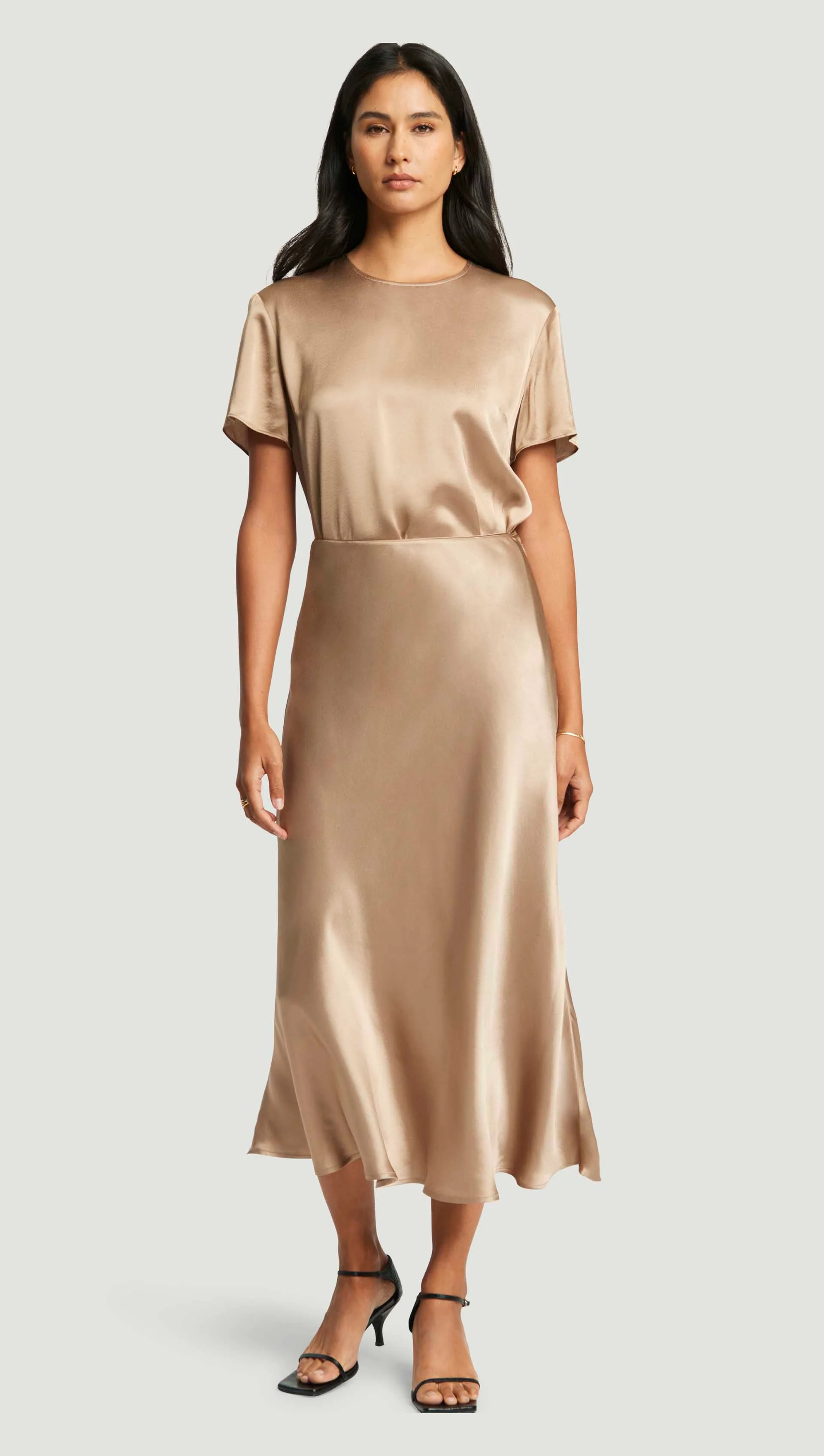 Bias Midi Skirt in Viscose Satin | Taupe - Image 6