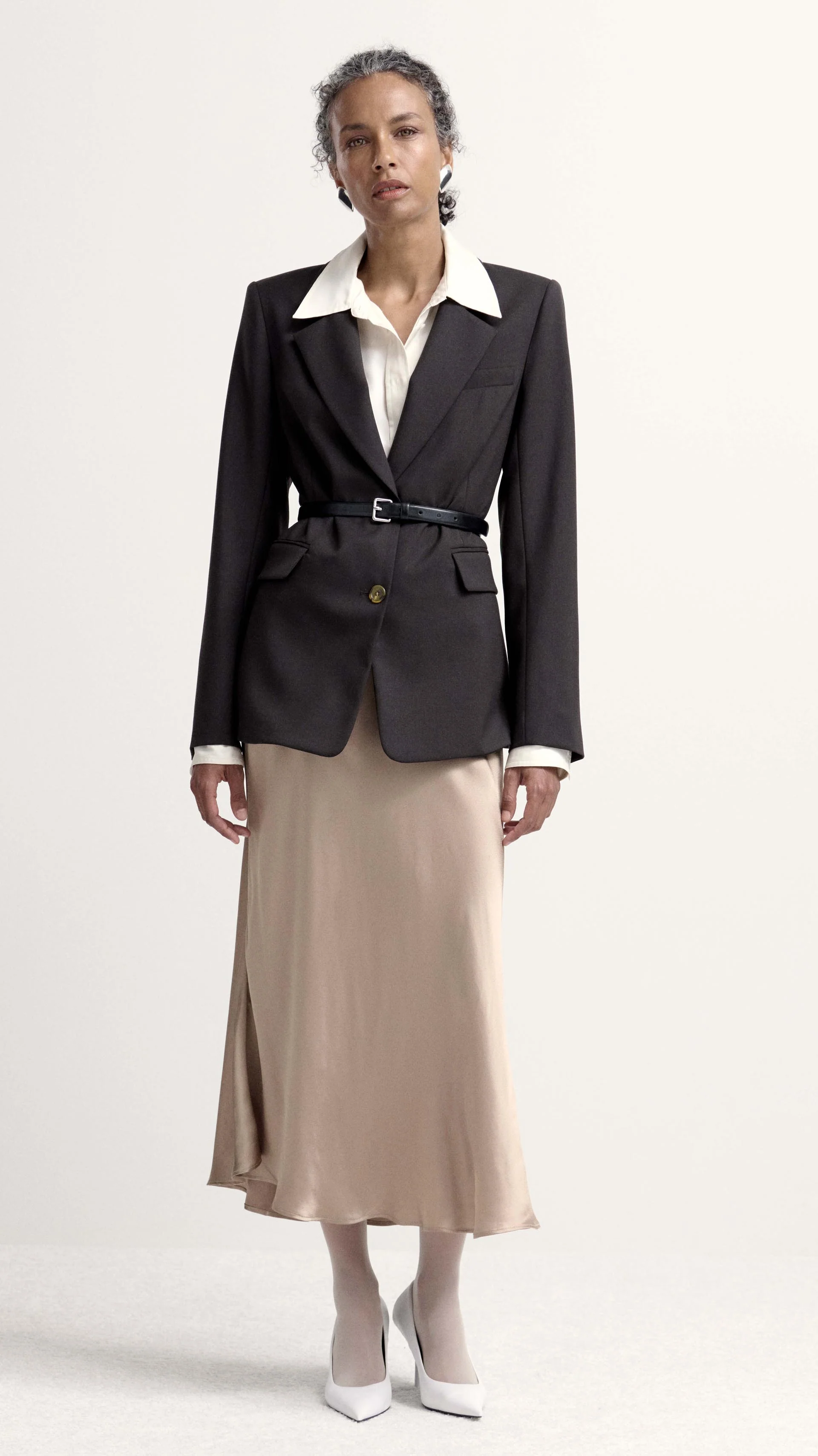 Bias Midi Skirt in Viscose Satin | Taupe - Image 7