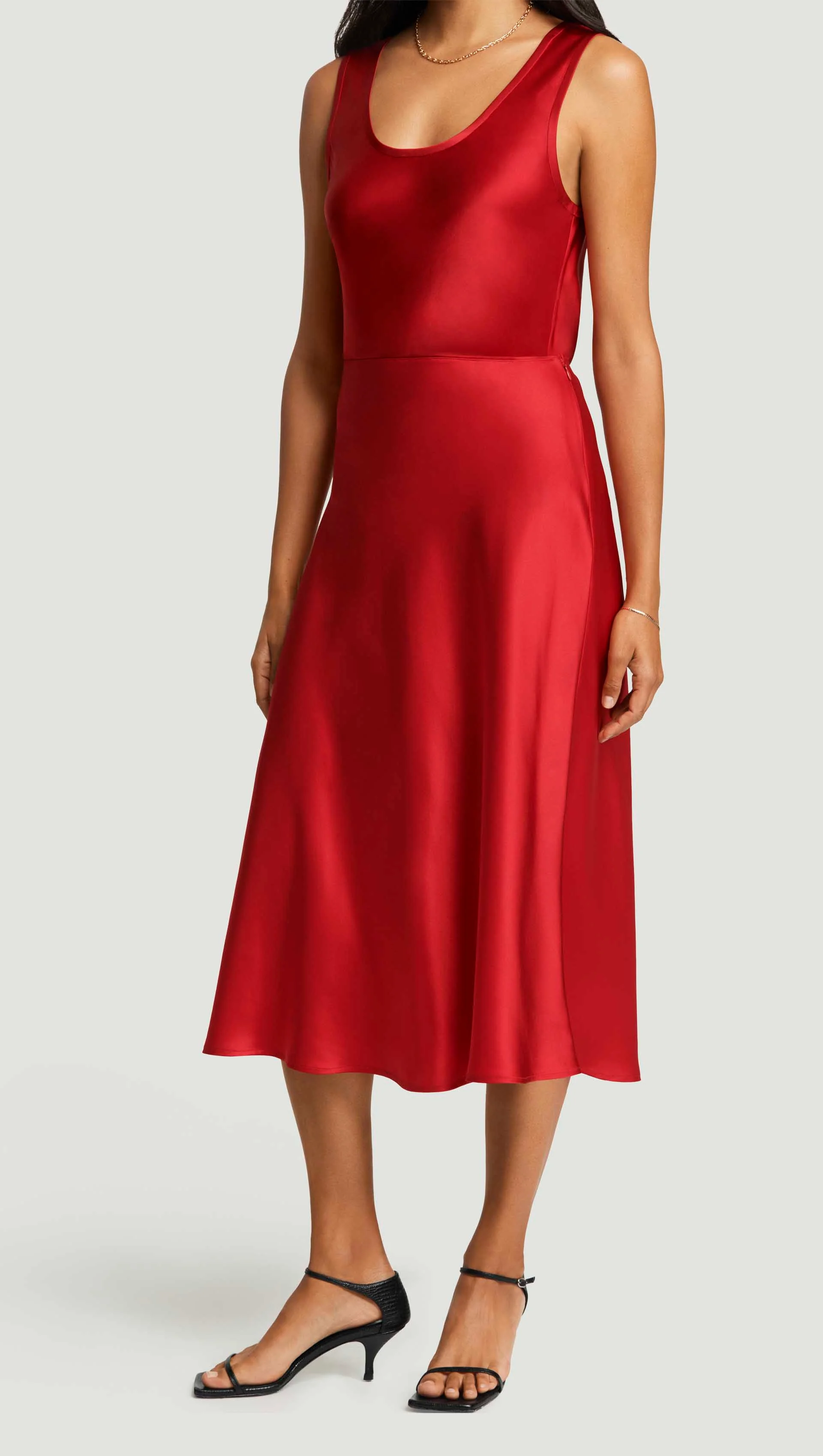 Bias Midi Skirt in Silk Charmeuse | Ruby Red - Image 2