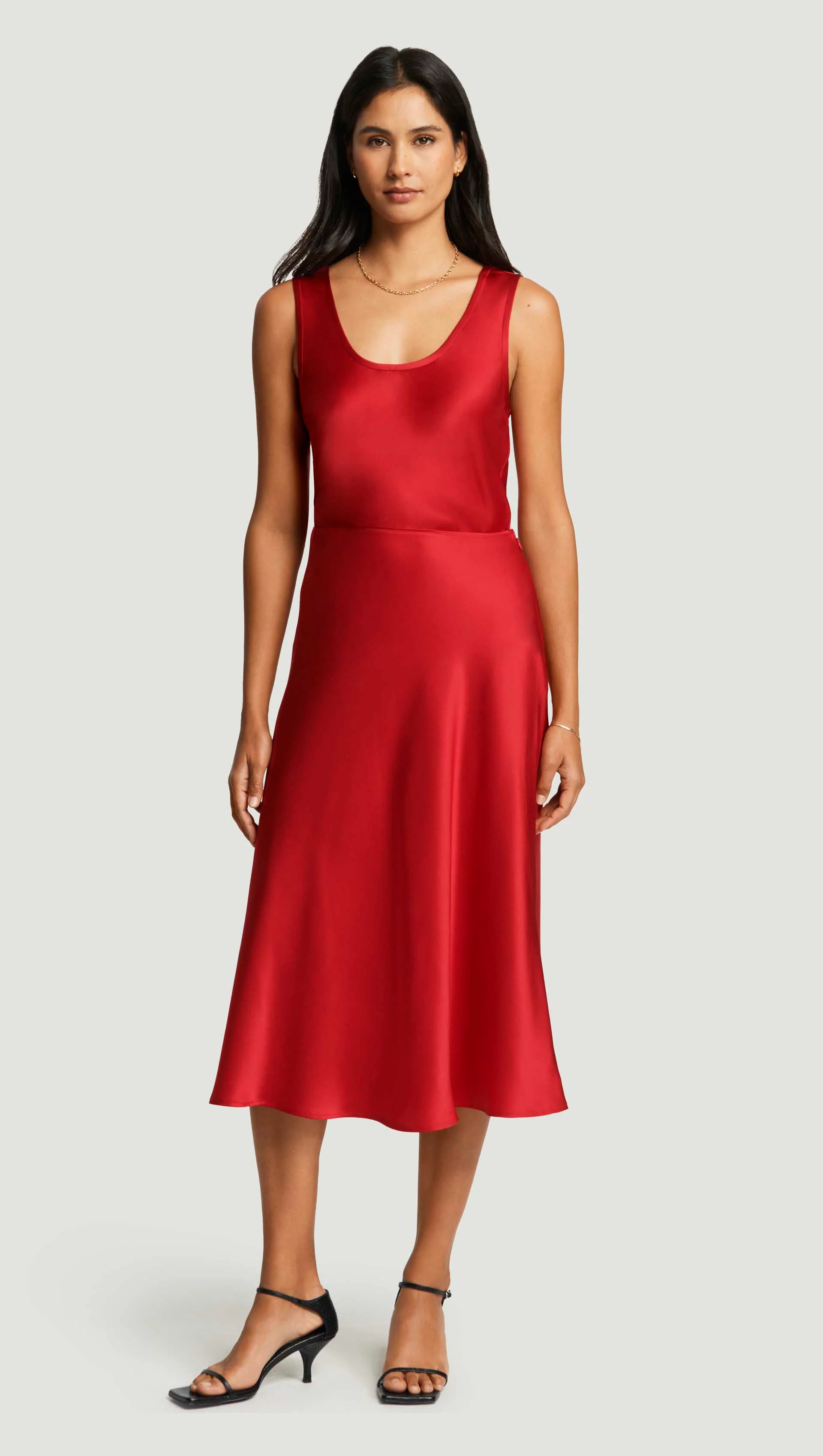 Bias Midi Skirt in Silk Charmeuse | Ruby Red - Image 3