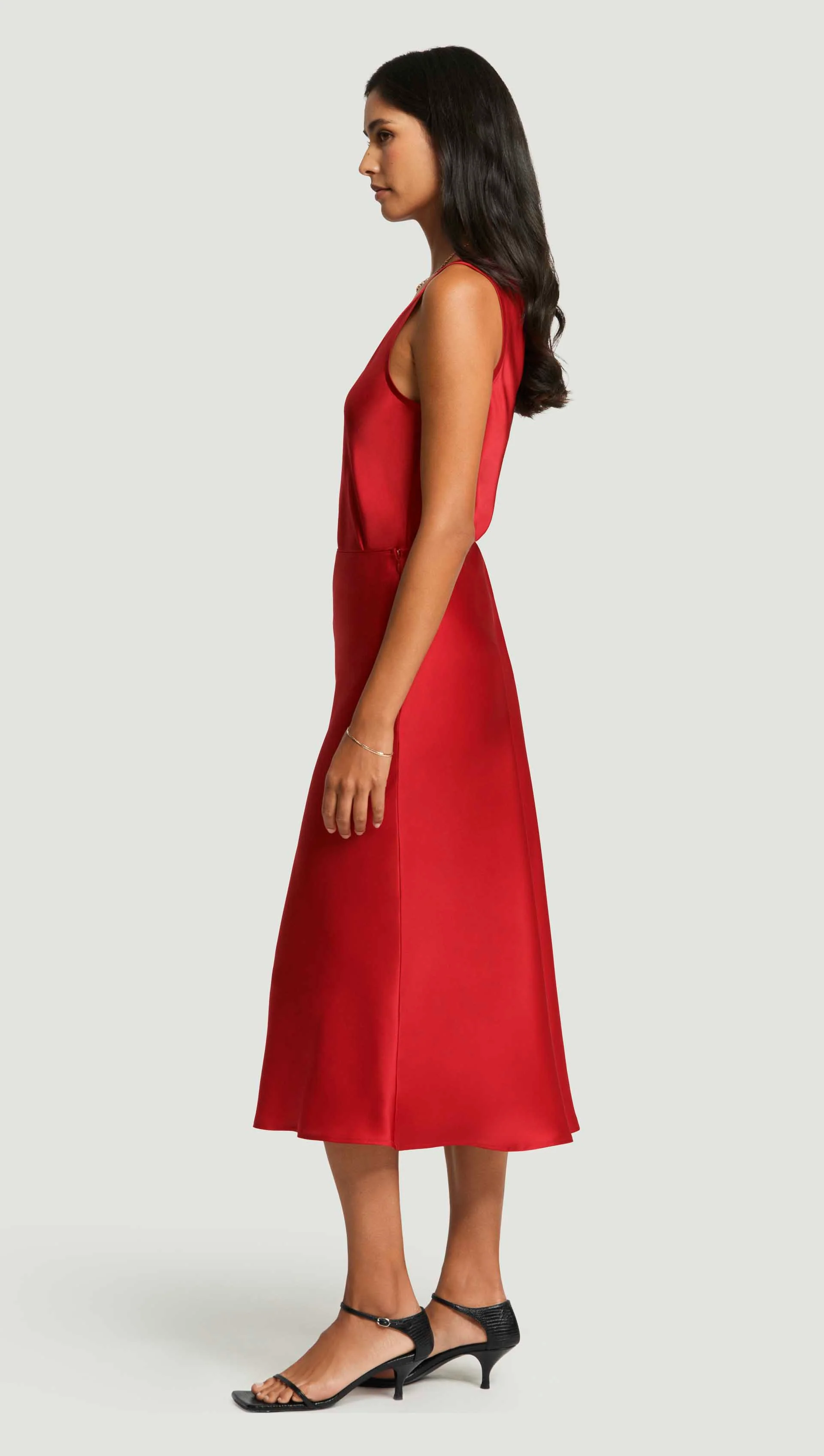 Bias Midi Skirt in Silk Charmeuse | Ruby Red - Image 4
