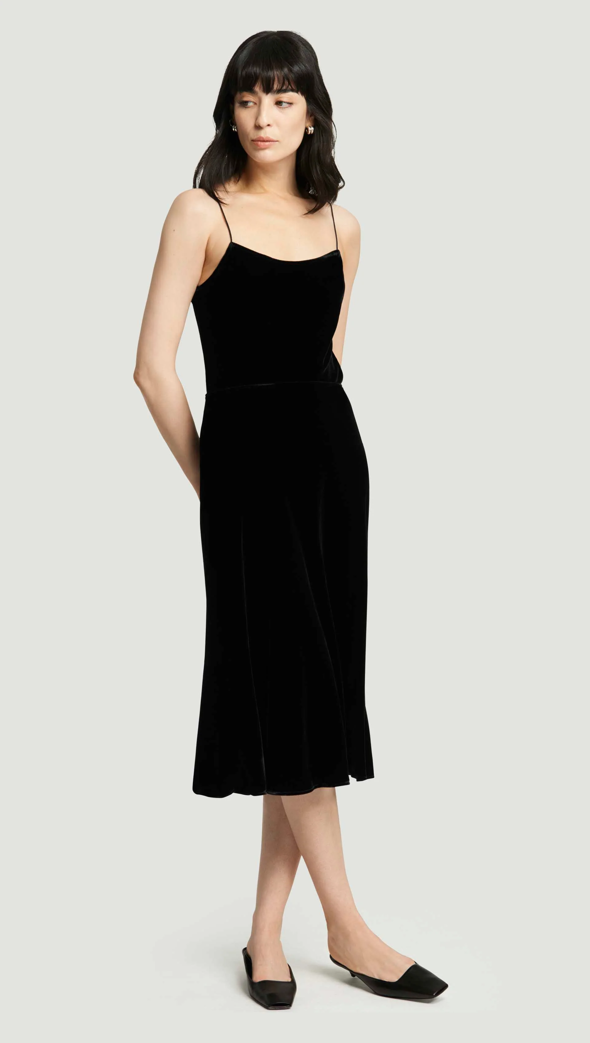Bias Midi Skirt in Velvet | Black - Image 3