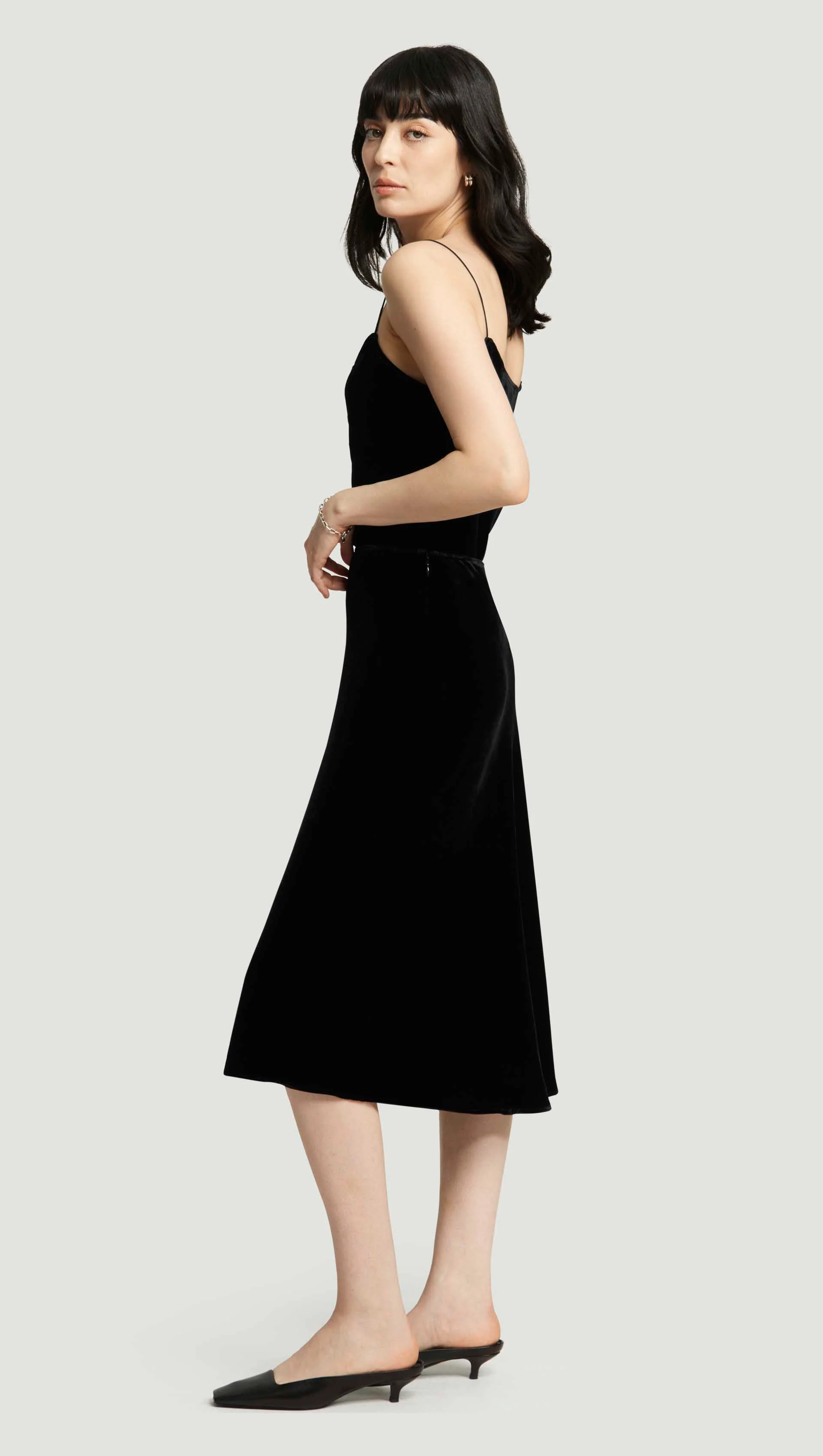 Bias Midi Skirt in Velvet | Black - Image 4