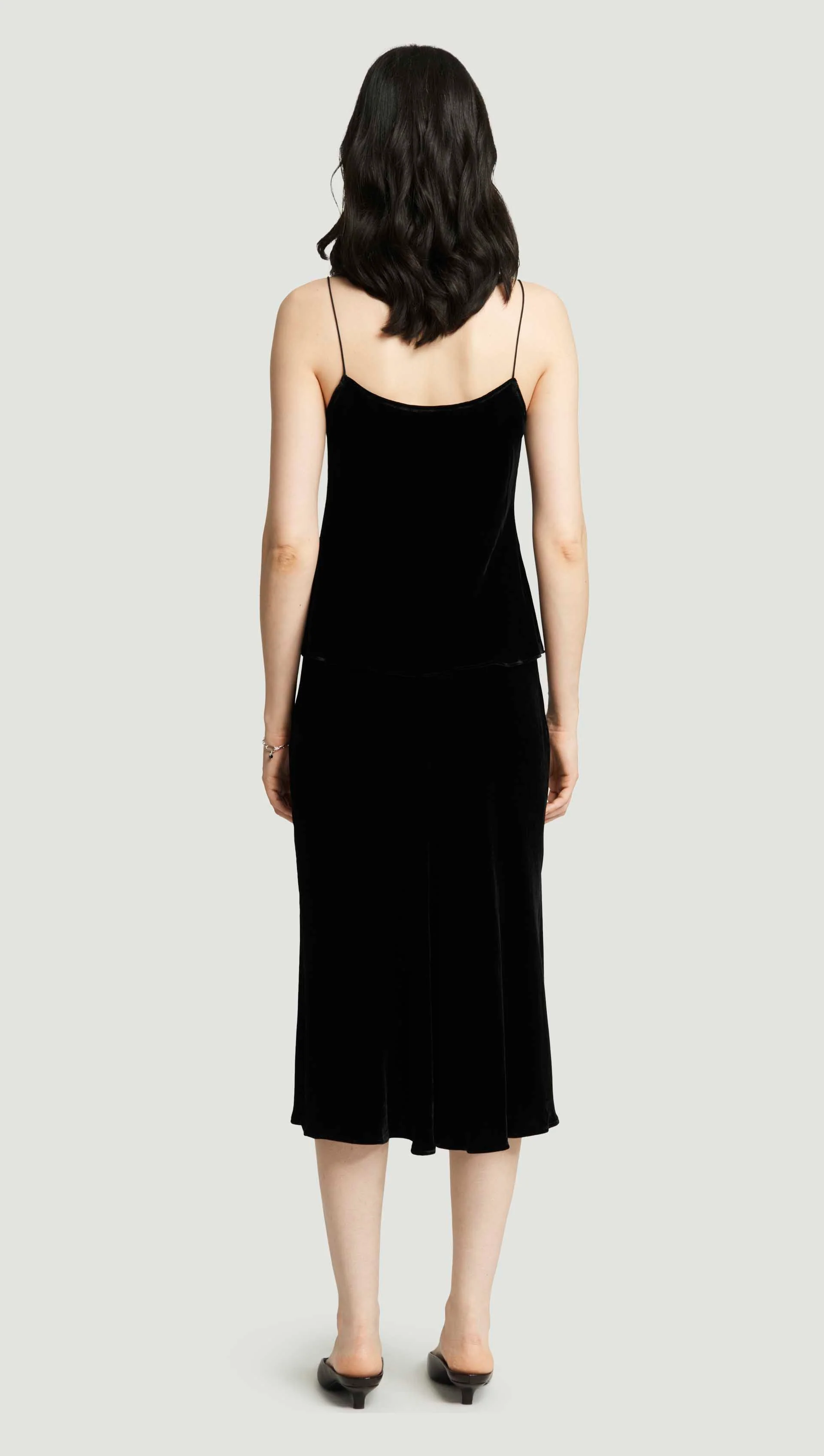 Bias Midi Skirt in Velvet | Black - Image 5