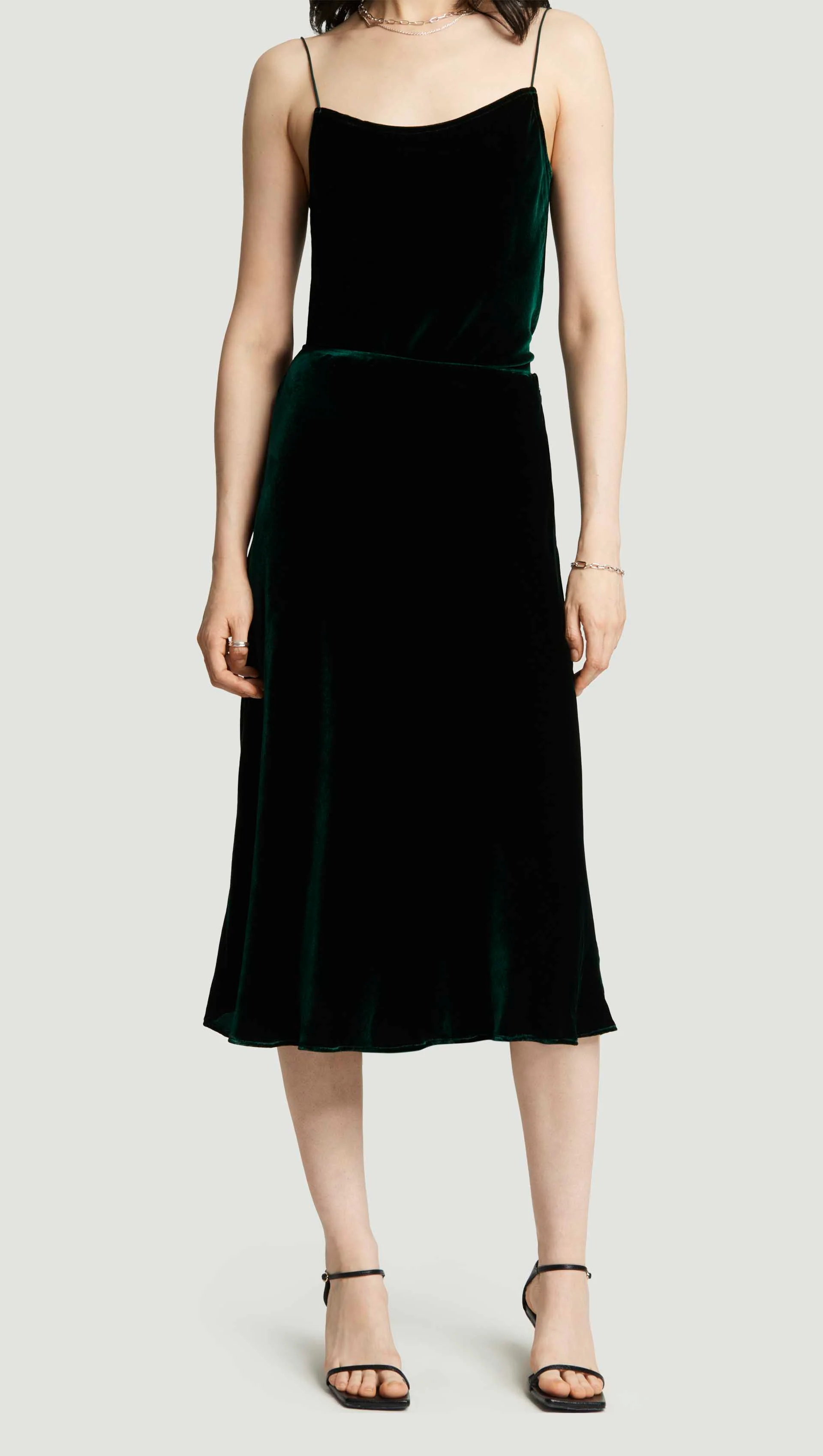 Bias Midi Skirt in Velvet | Deep Forest - Image 2