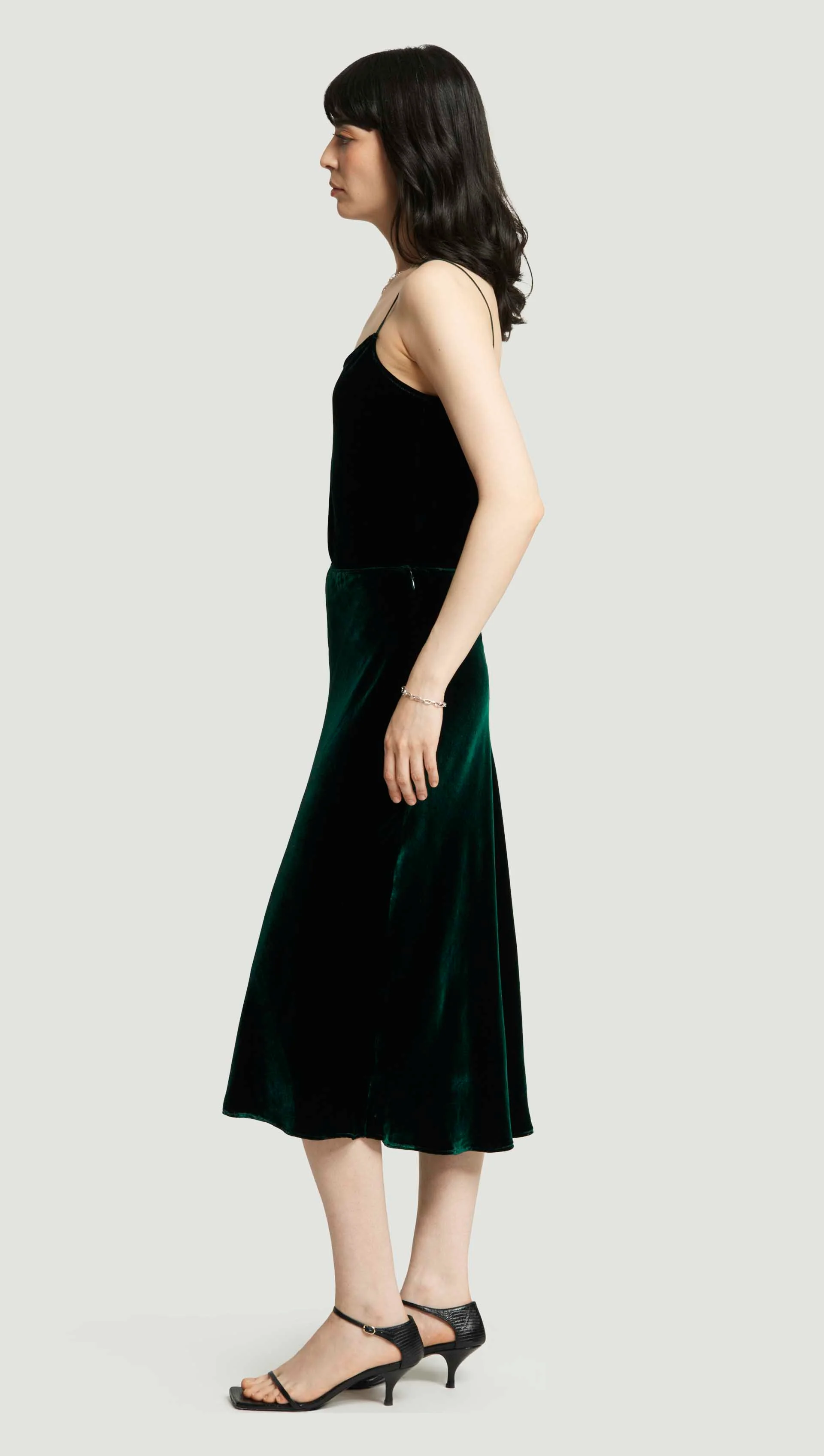 Bias Midi Skirt in Velvet | Deep Forest - Image 3