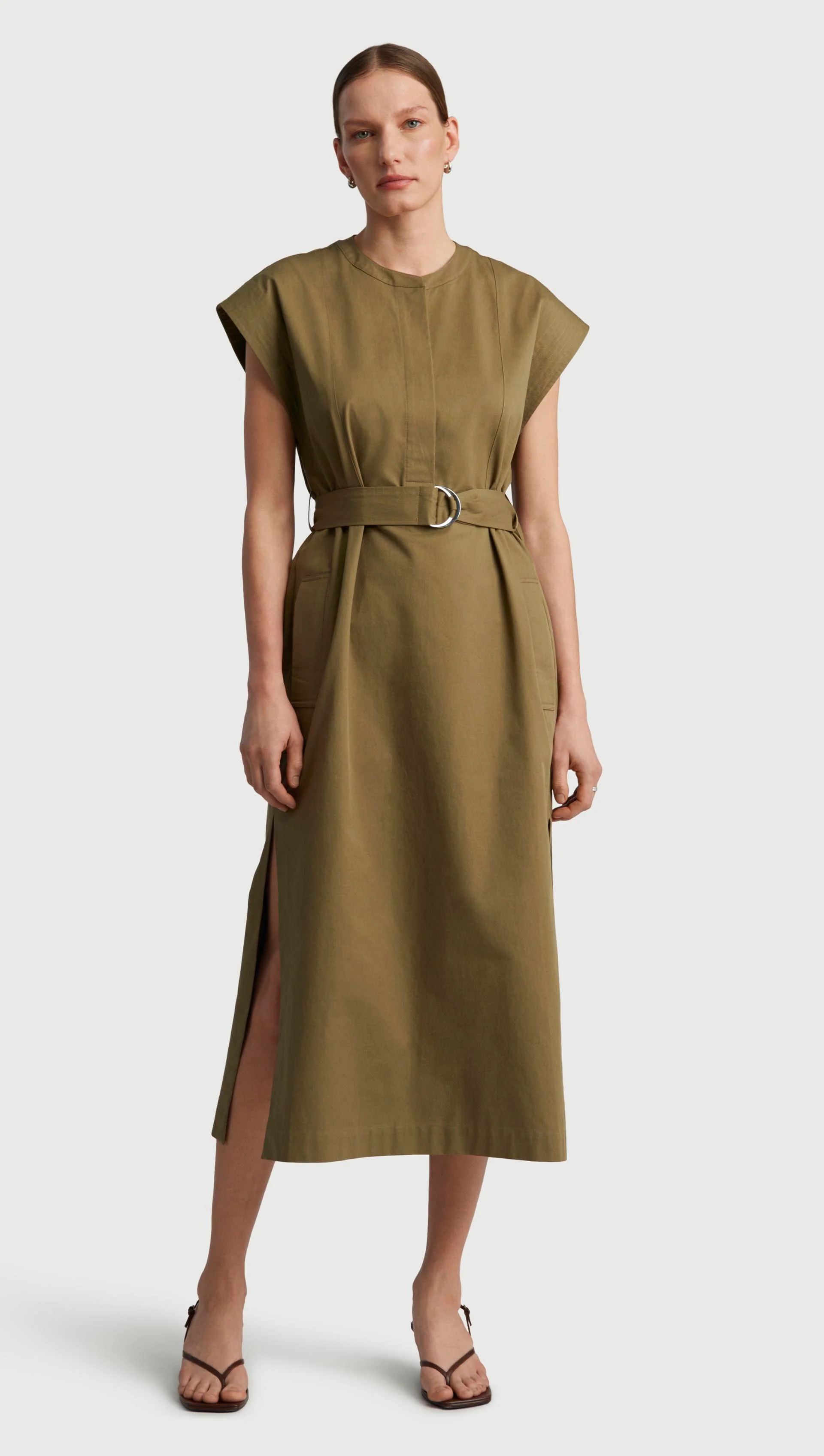 Bib Dress in Cotton Twill | Mushroom - Image 2
