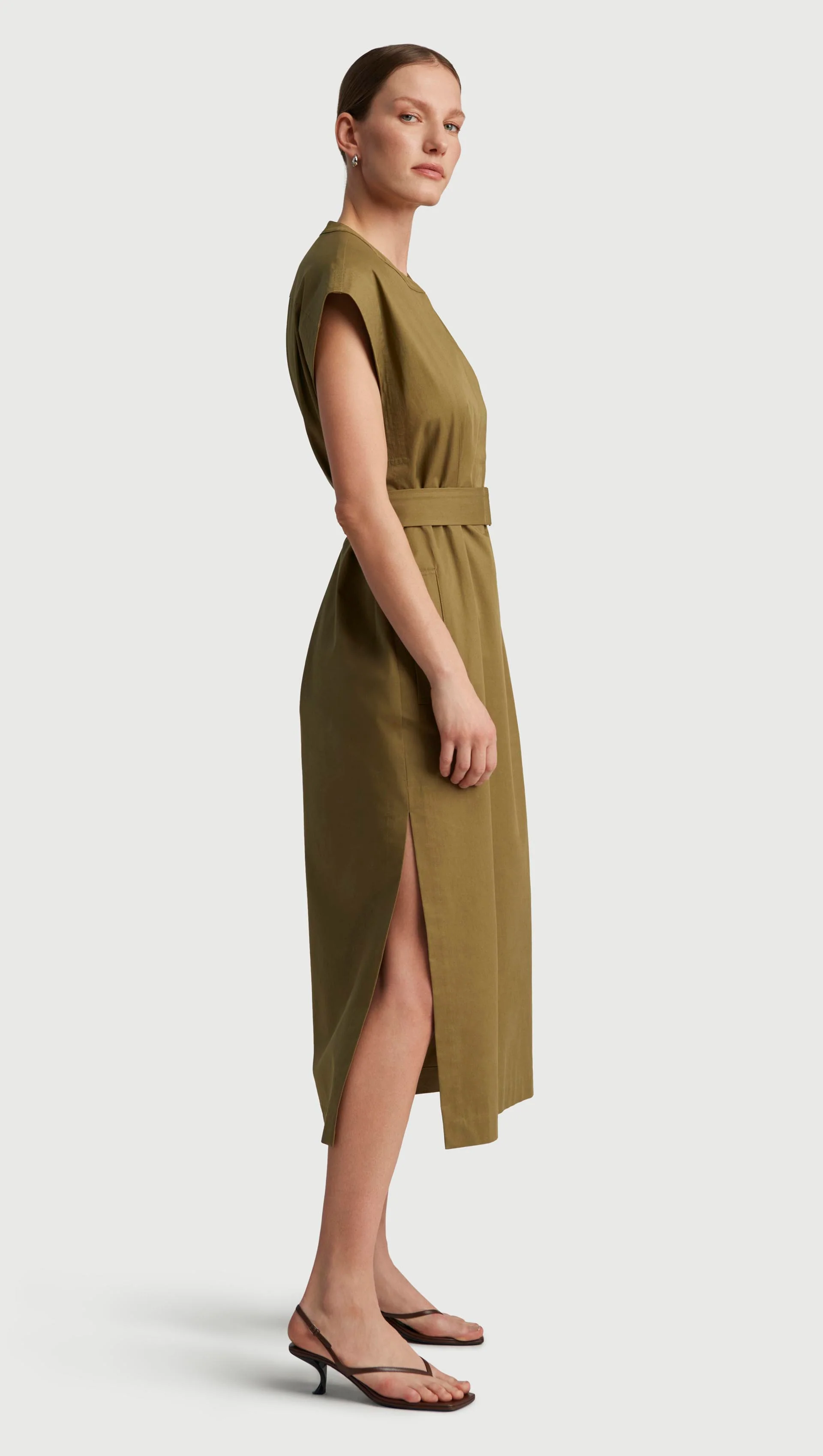 Bib Dress in Cotton Twill | Mushroom - Image 3