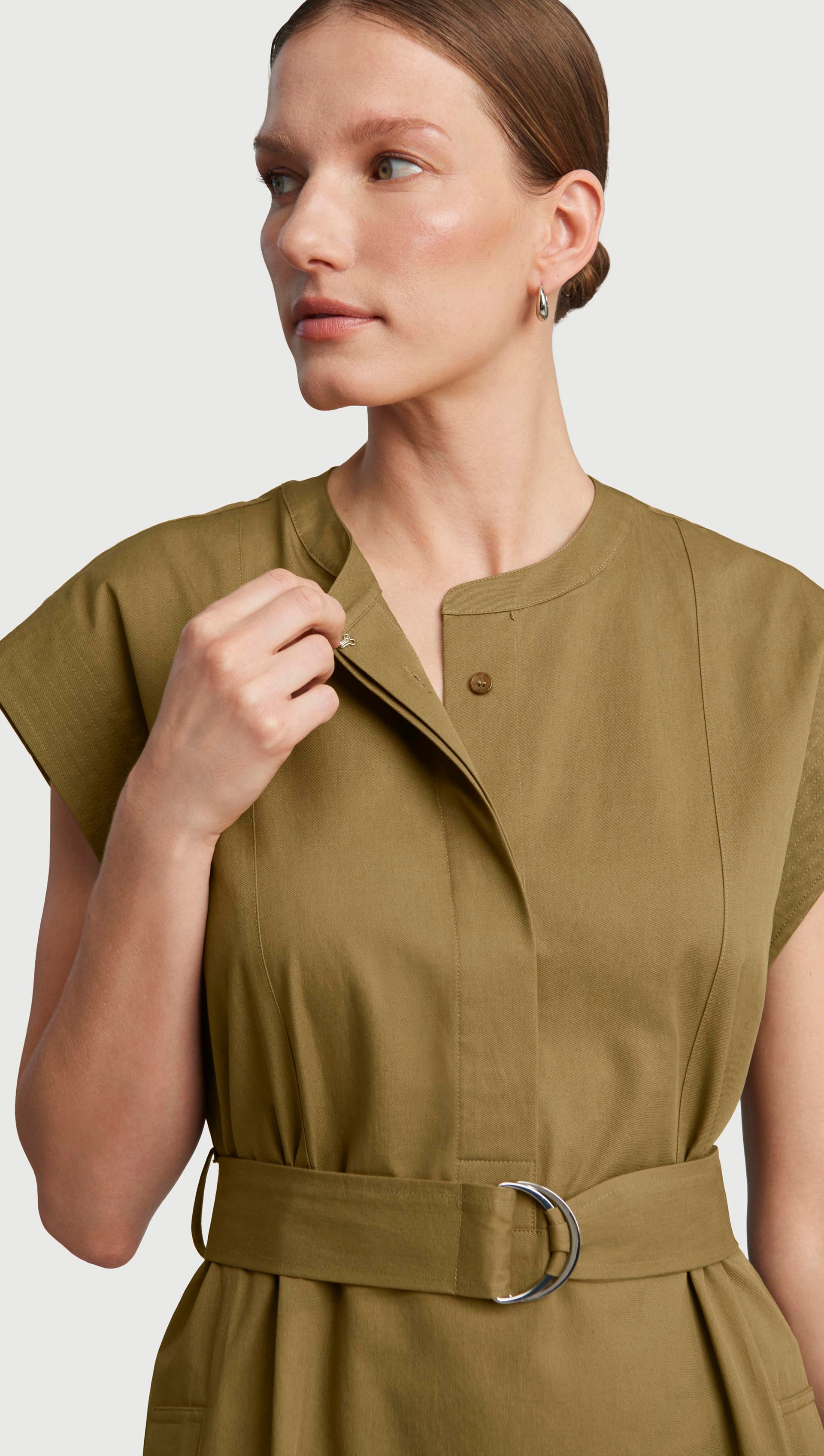 Bib Dress in Cotton Twill | Mushroom - Image 5