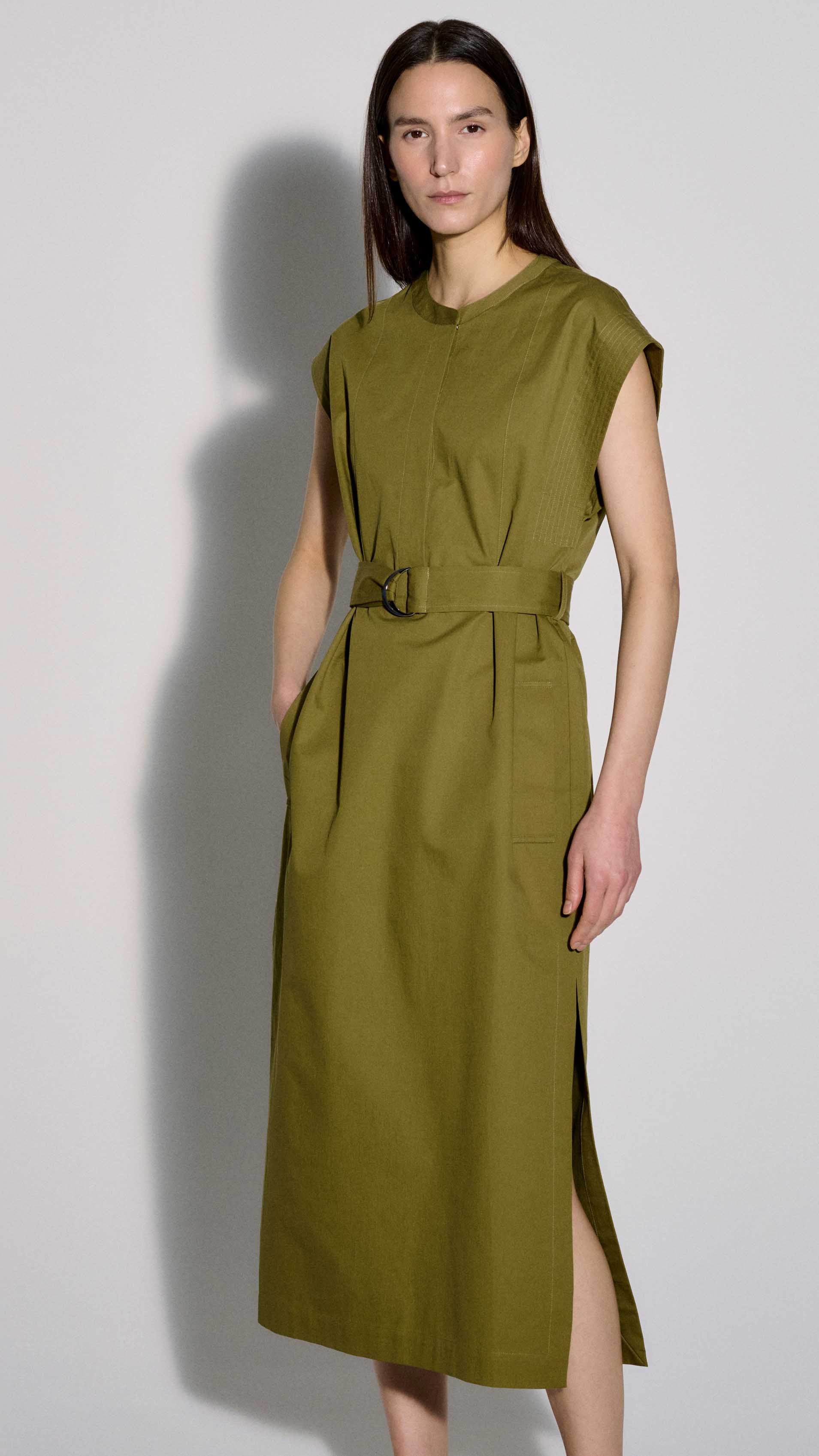 Bib Dress in Cotton Twill | Mushroom - Image 6