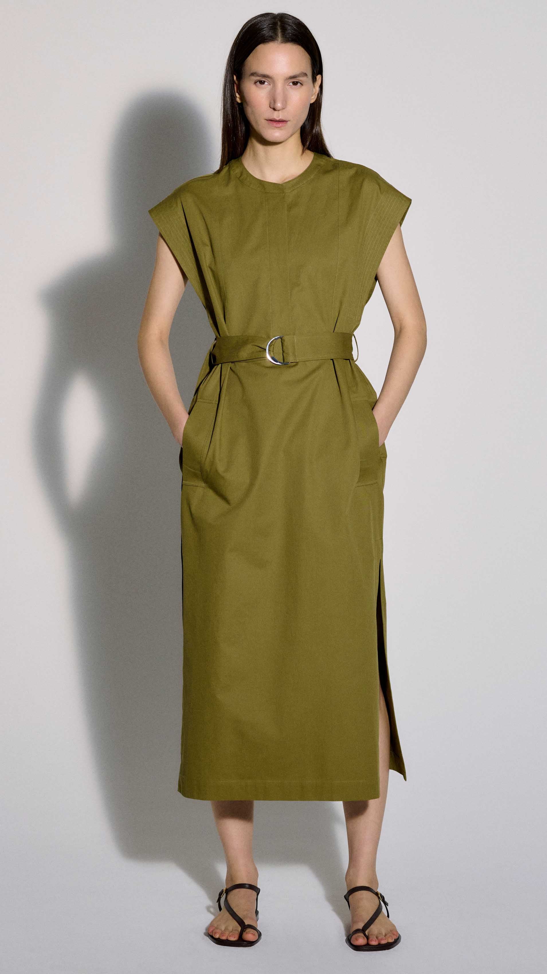 Bib Dress in Cotton Twill | Mushroom - Image 7