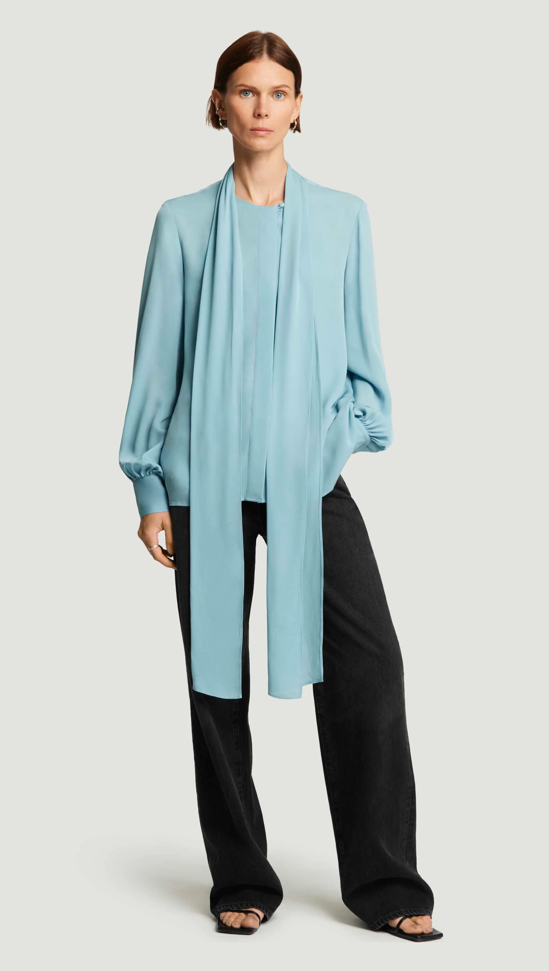 Bow Blouse in Double Georgette | Baby Blue - Image 3