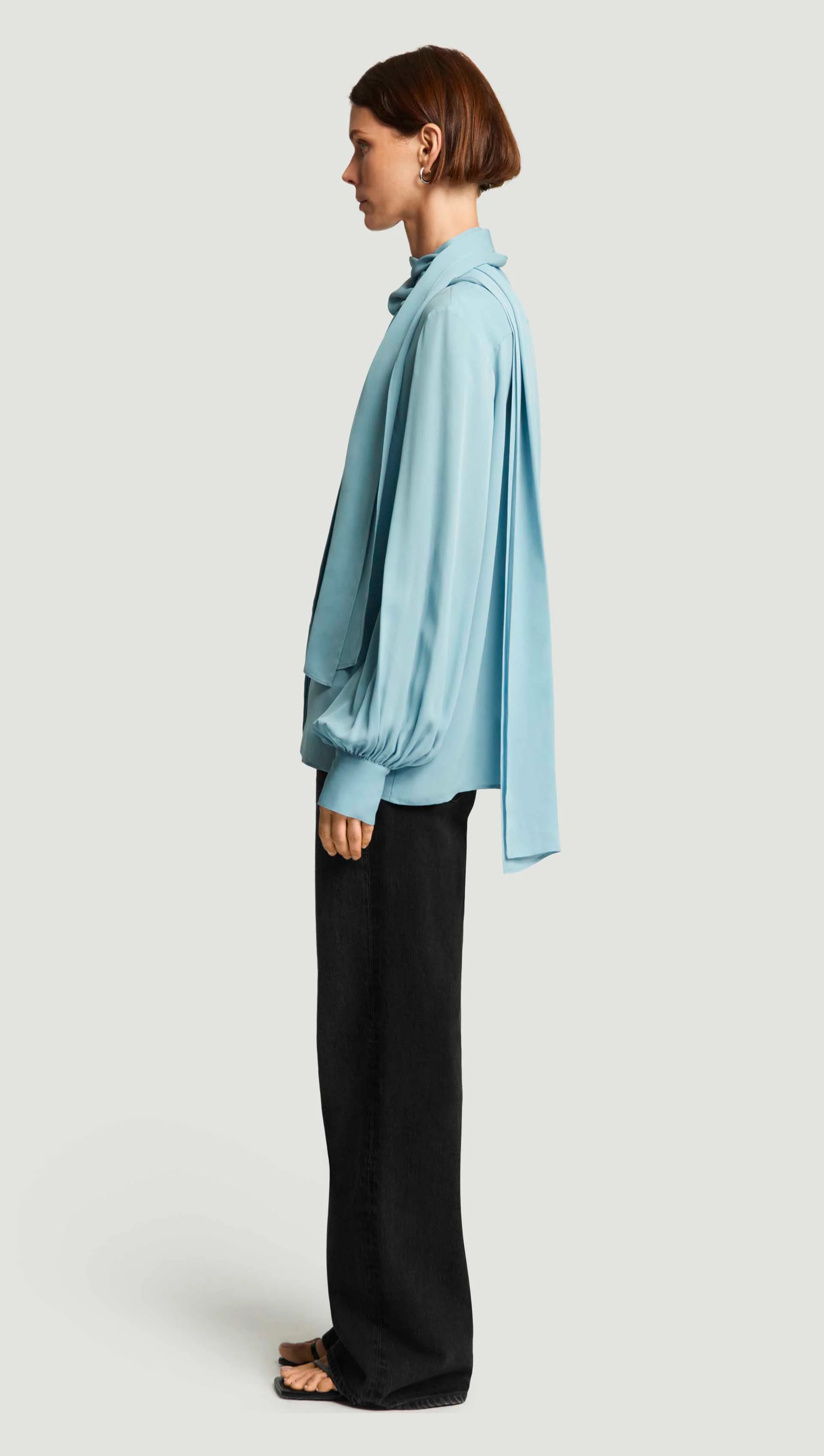 Bow Blouse in Double Georgette | Baby Blue - Image 4
