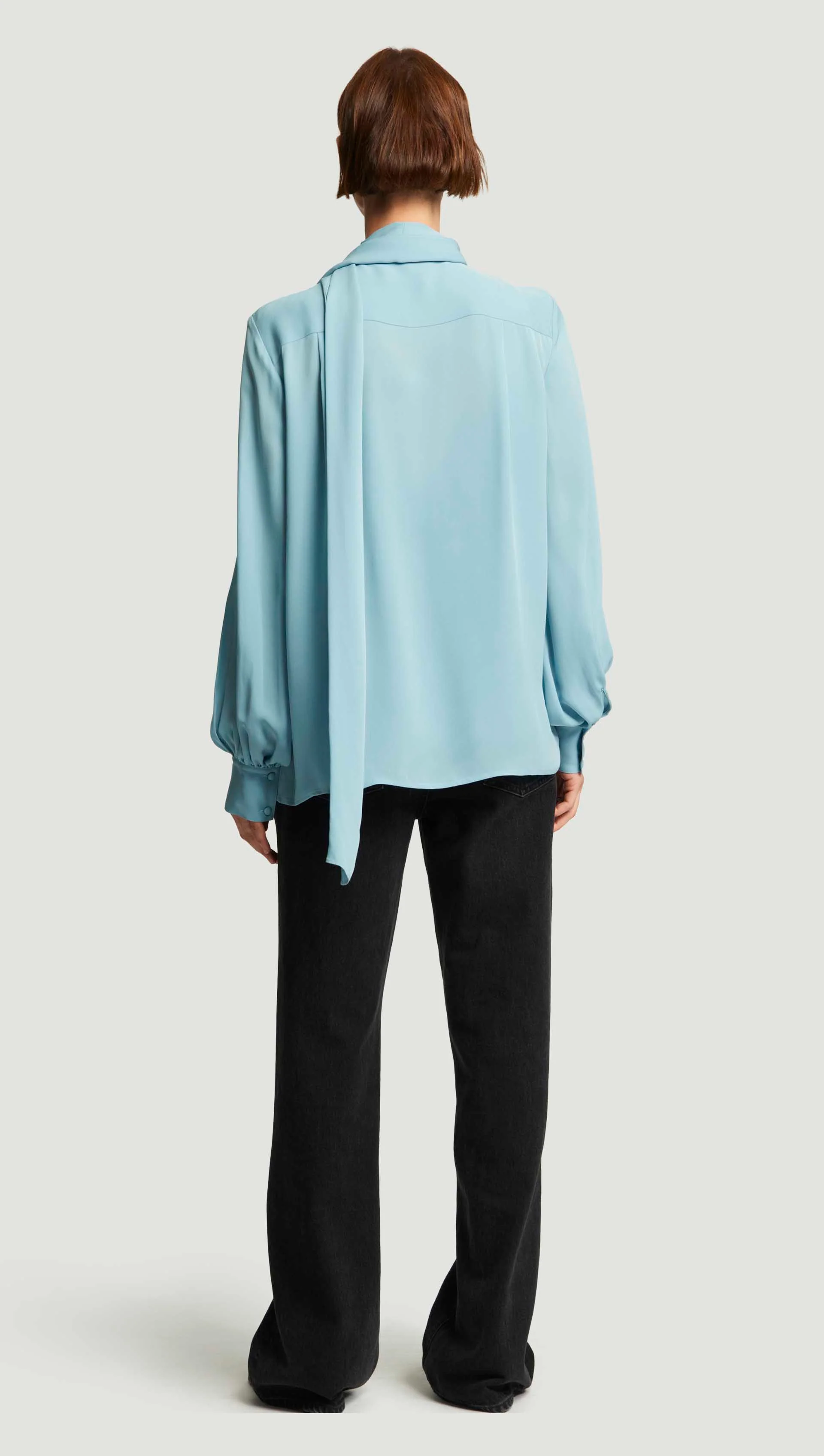 Bow Blouse in Double Georgette | Baby Blue - Image 5