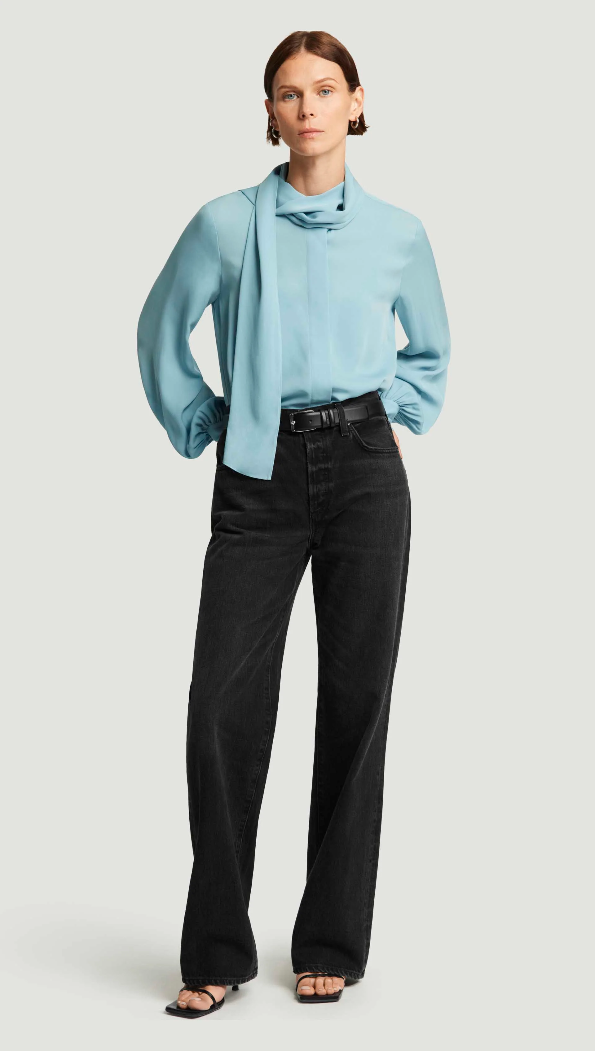 Bow Blouse in Double Georgette | Baby Blue - Image 6
