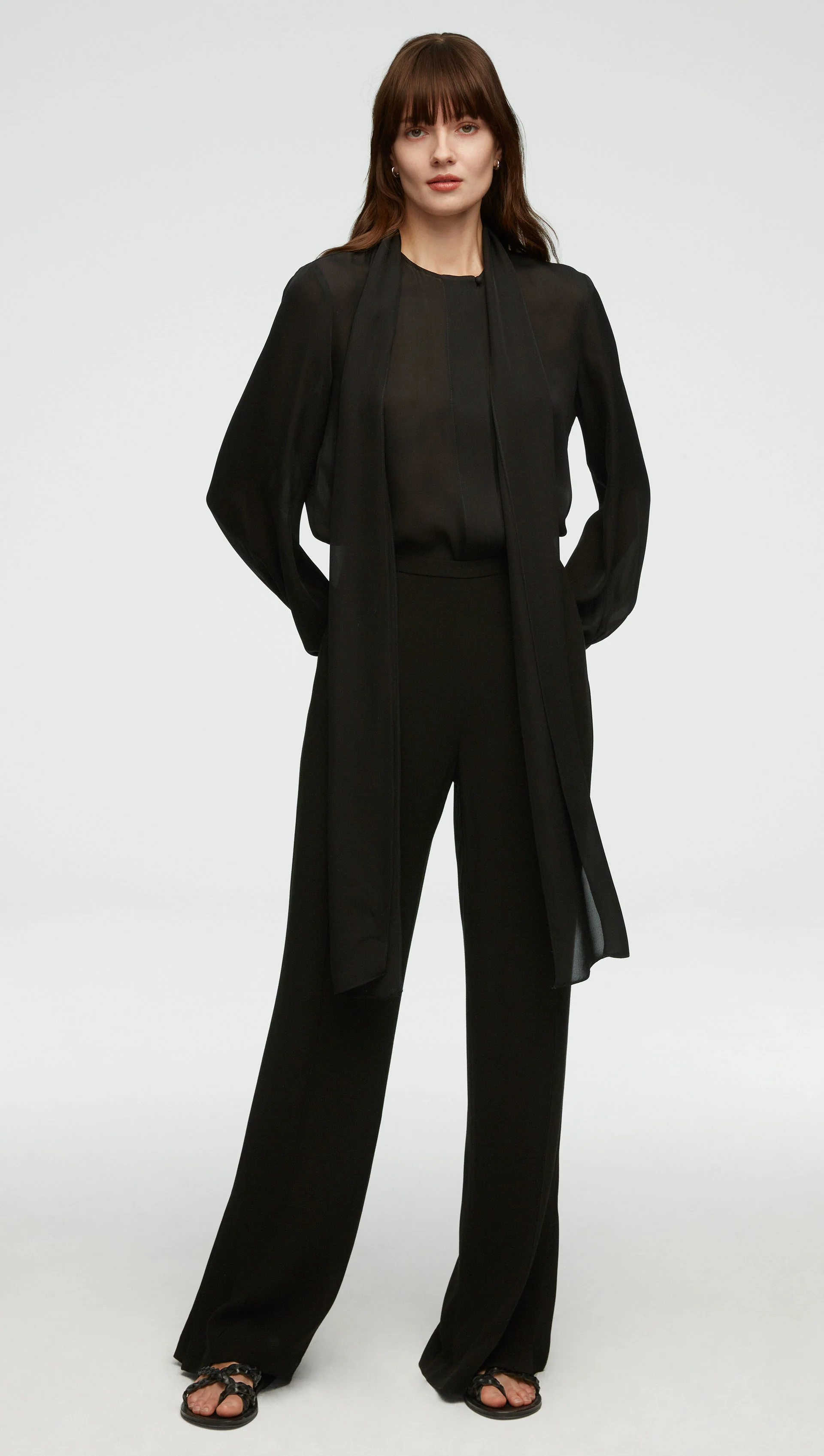 Bow Blouse in Double Georgette | Black - Image 3