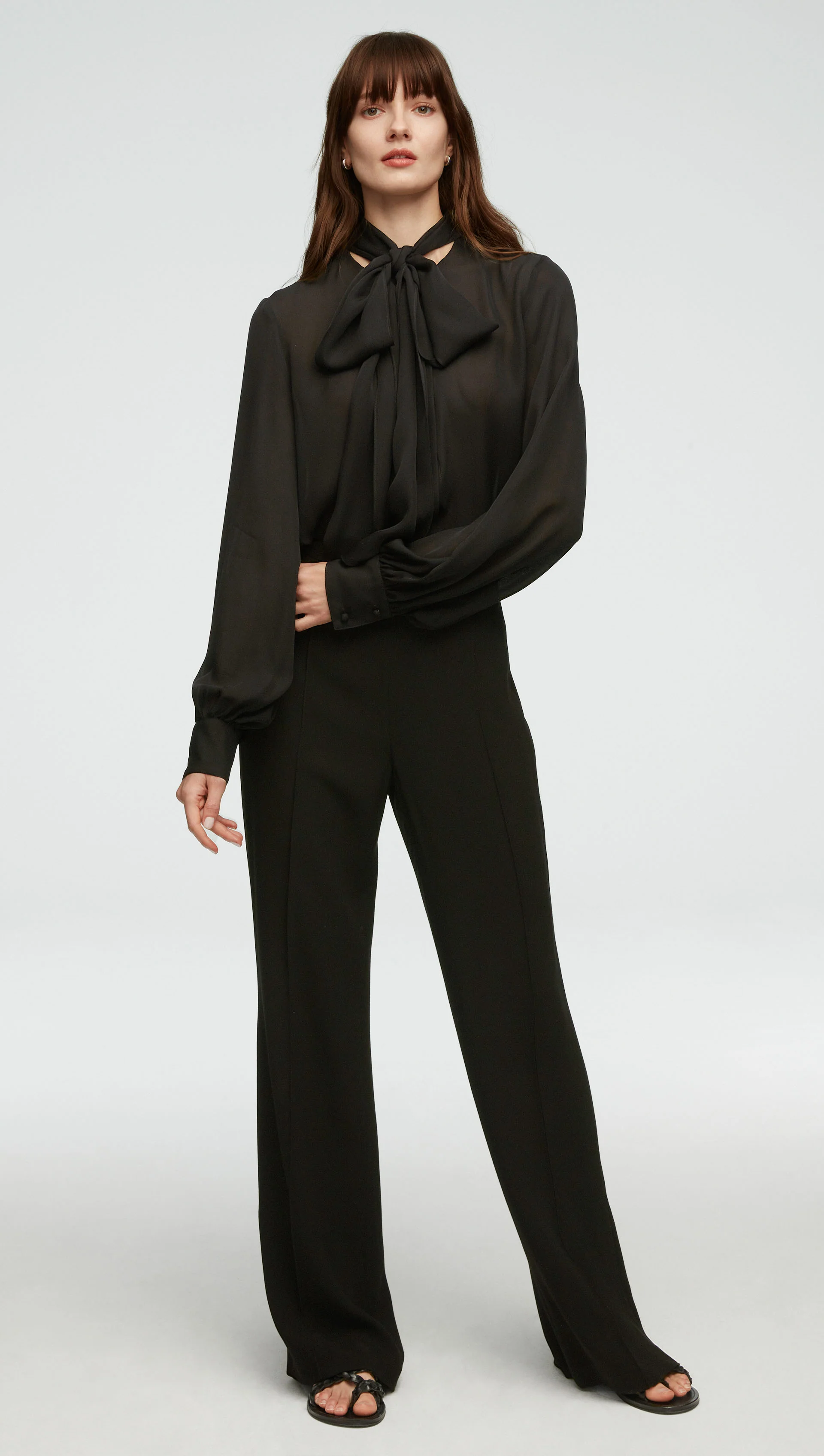 Bow Blouse in Double Georgette | Black - Image 5