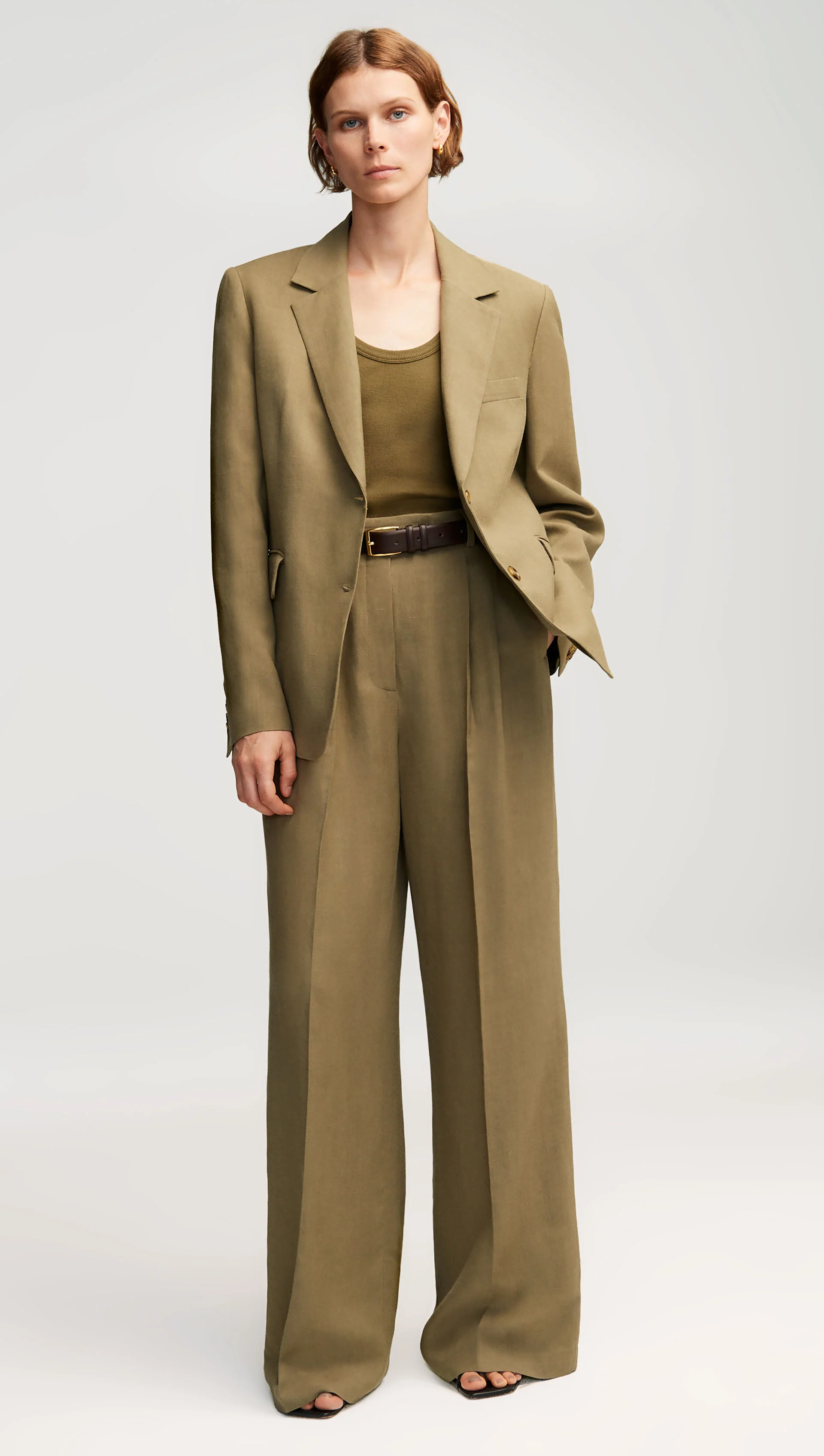 Boyfriend Blazer in Viscose Linen Twill | Khaki Green - Image 2